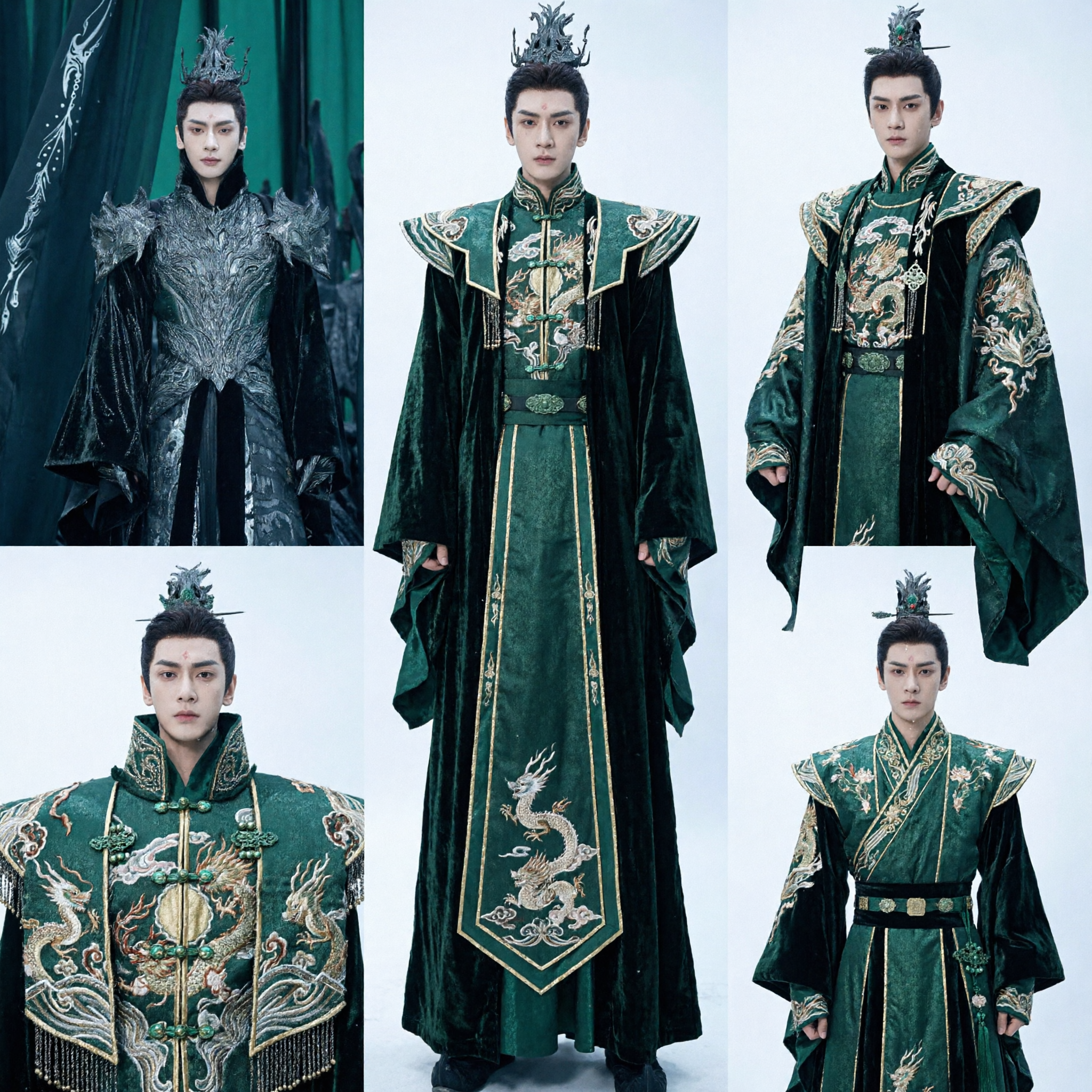 Men's Chinese Ancient Dark Fantasy Armor Robe Emperor Historical Cosplay Costume Traditional Hanfu Set - Asian Costume