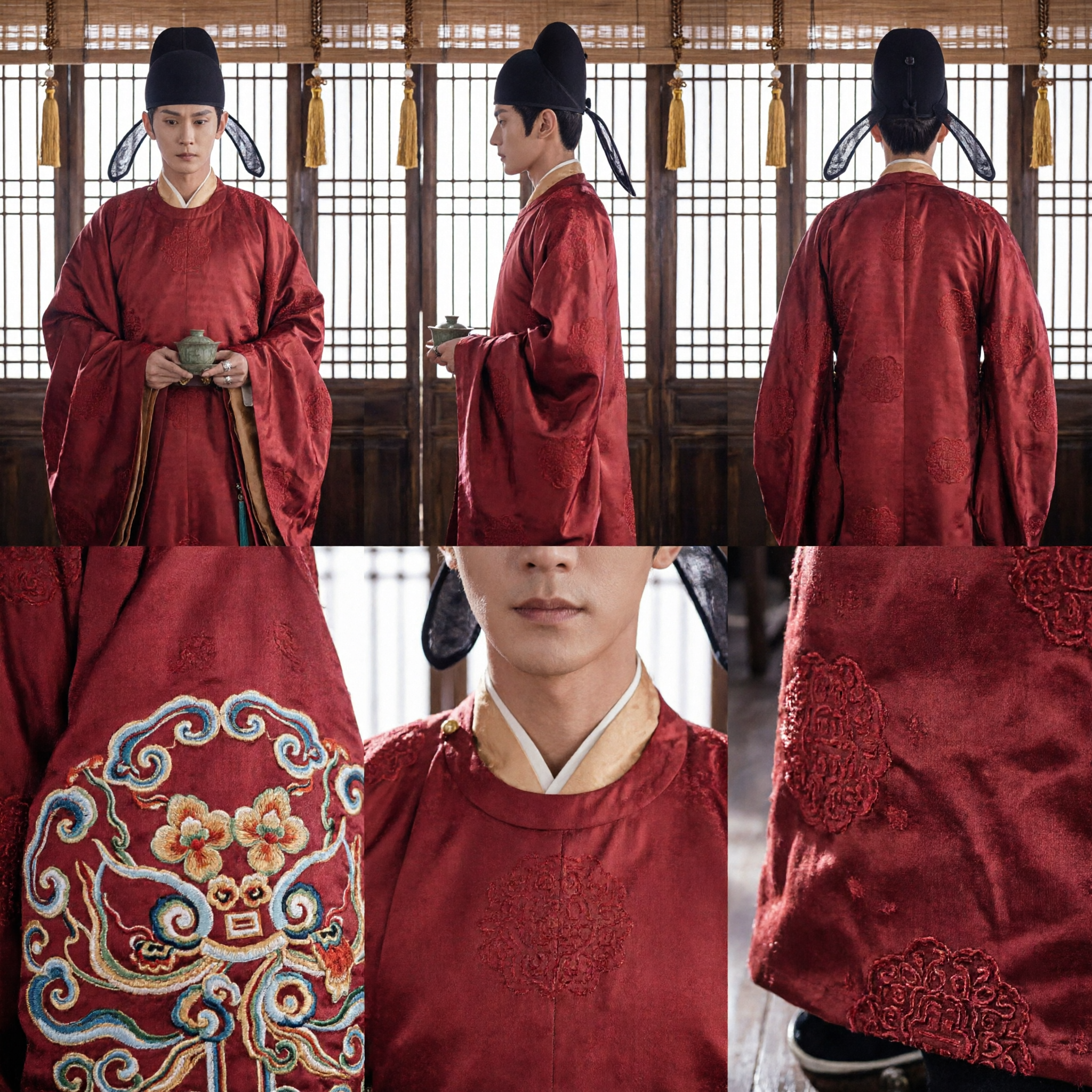 Ancient Chinese Men Red Tang Dynasty Official Robe Traditional Hanfu Costume for Historical Cosplay - Asian Costume