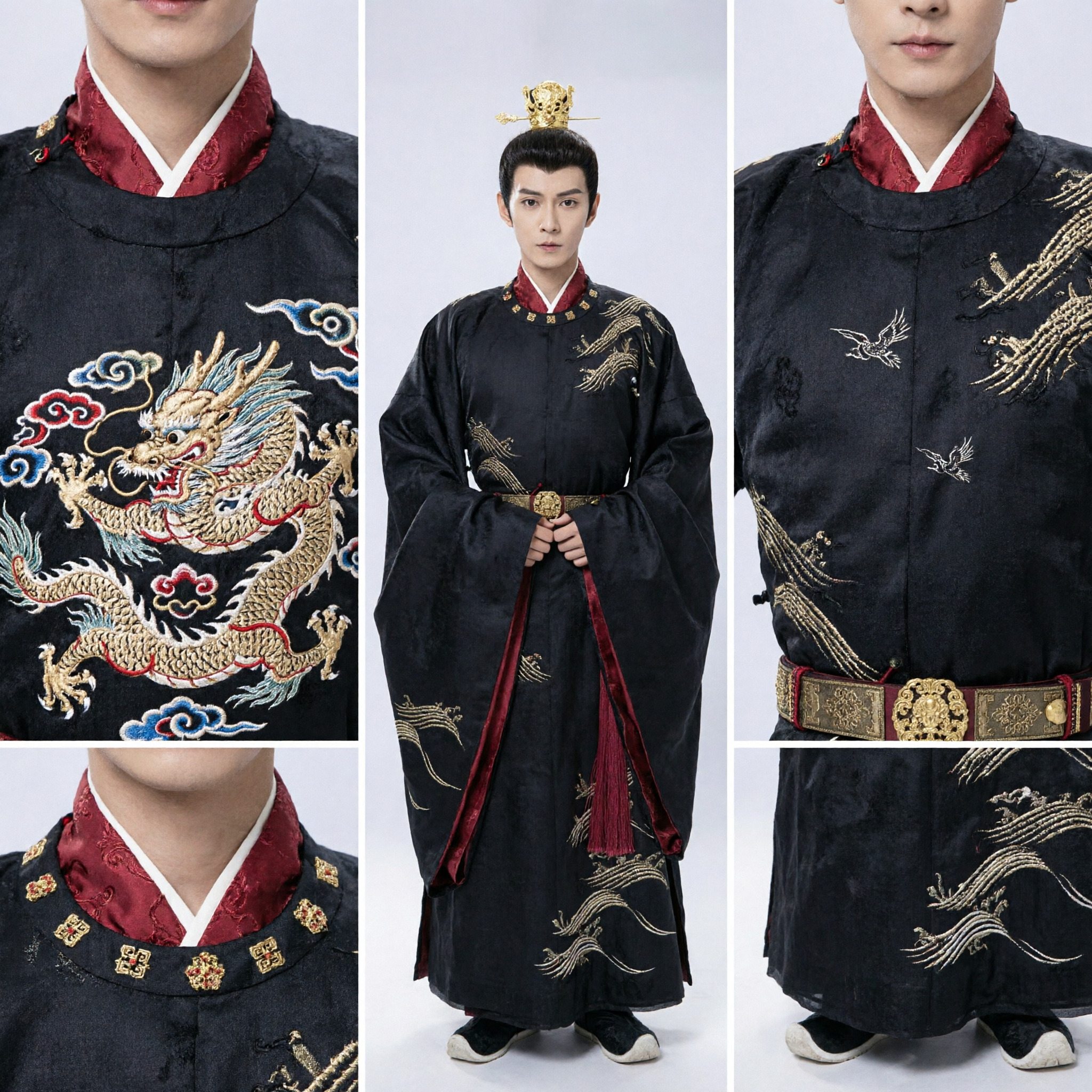 Ancient Chinese Prince Costume Men's Black Hanfu Robe with Gold Embroidery Traditional Historical Clothing - Asian Costume