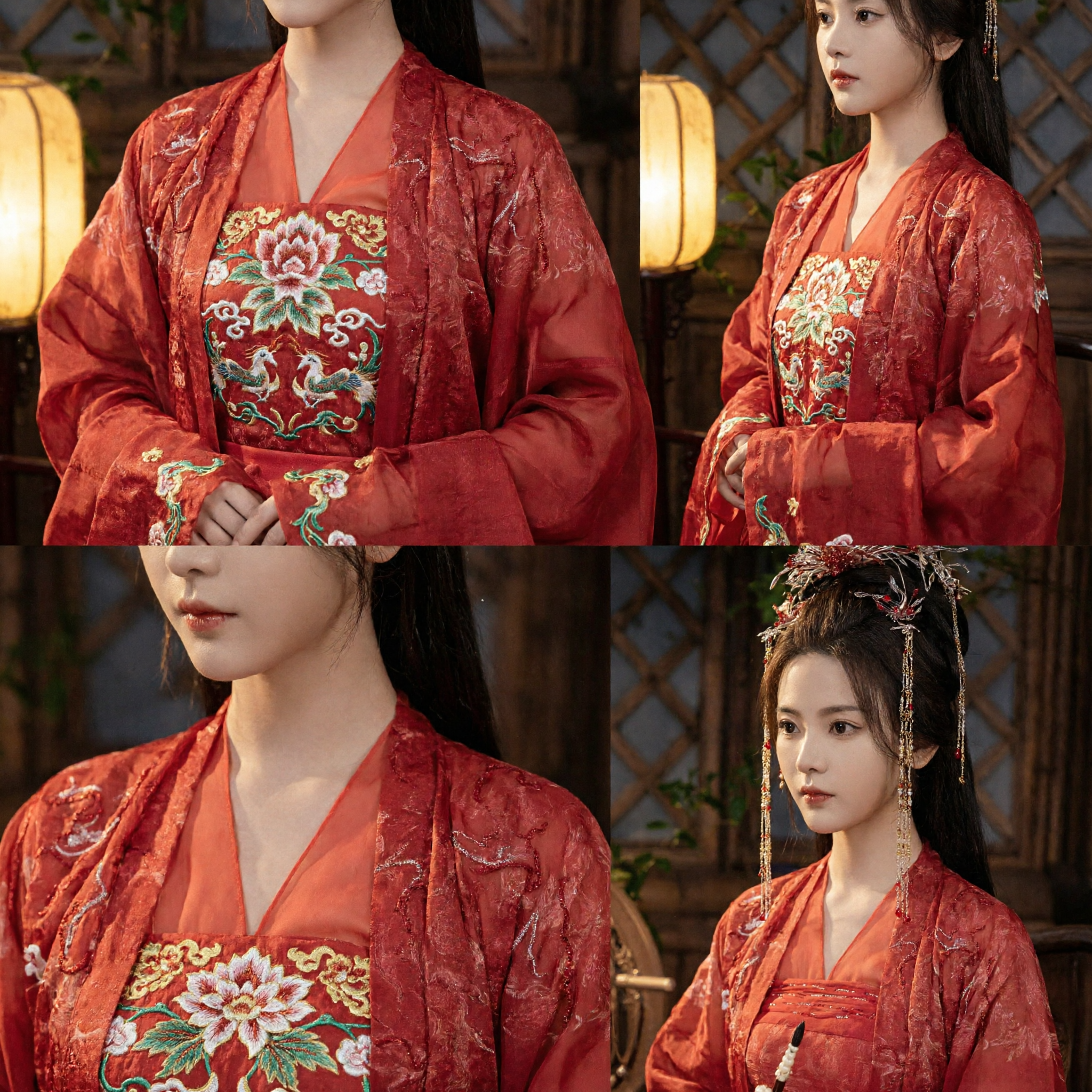 Ancient Chinese Red Hanfu Costume Set with Elaborate Headpiece for Women Historical Drama Cosplay - Asian Costume