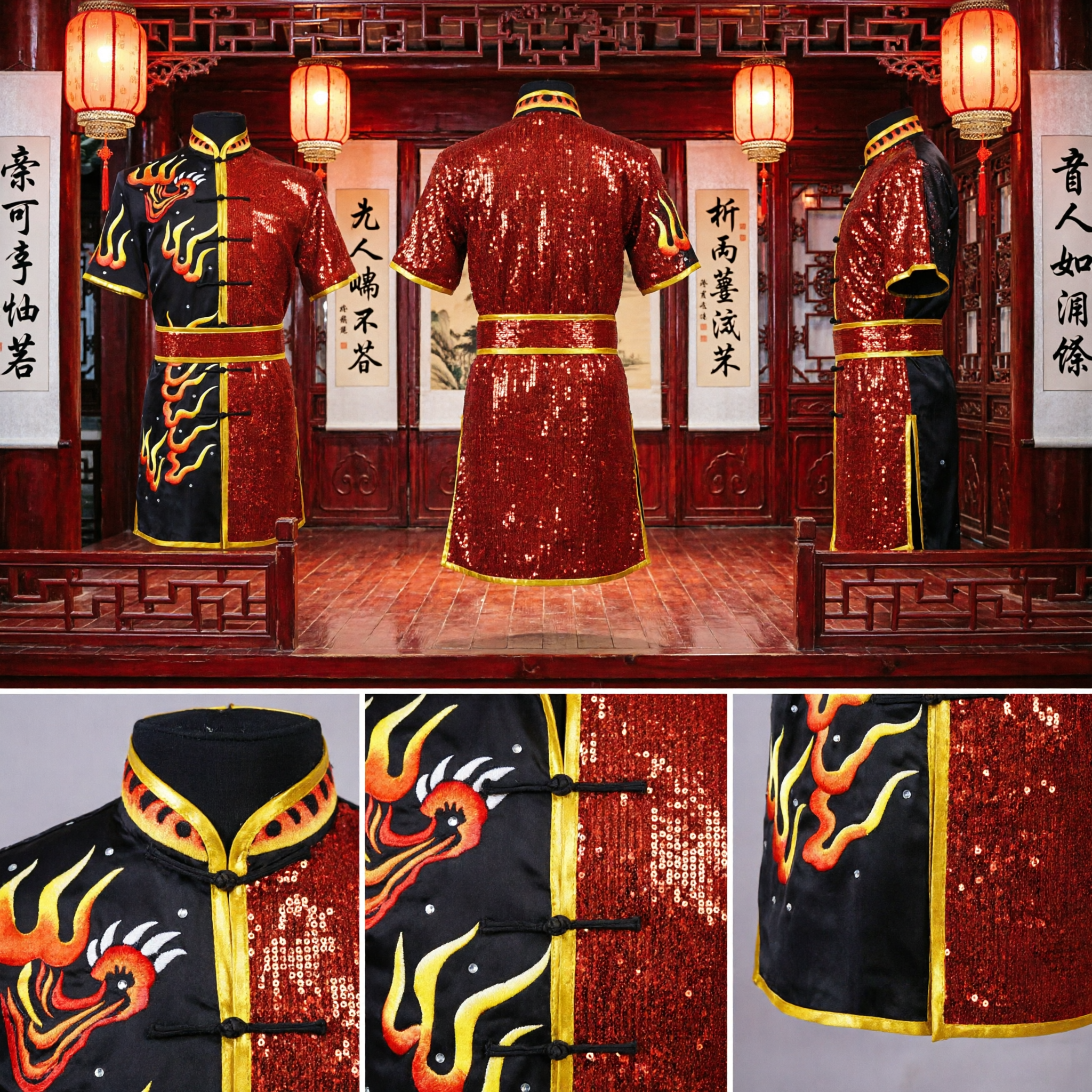 Men's Chinese Kung Fu Uniform Traditional Martial Arts Costume Dragon Embroidery Stage Performance Tang Suit - Asian Costume