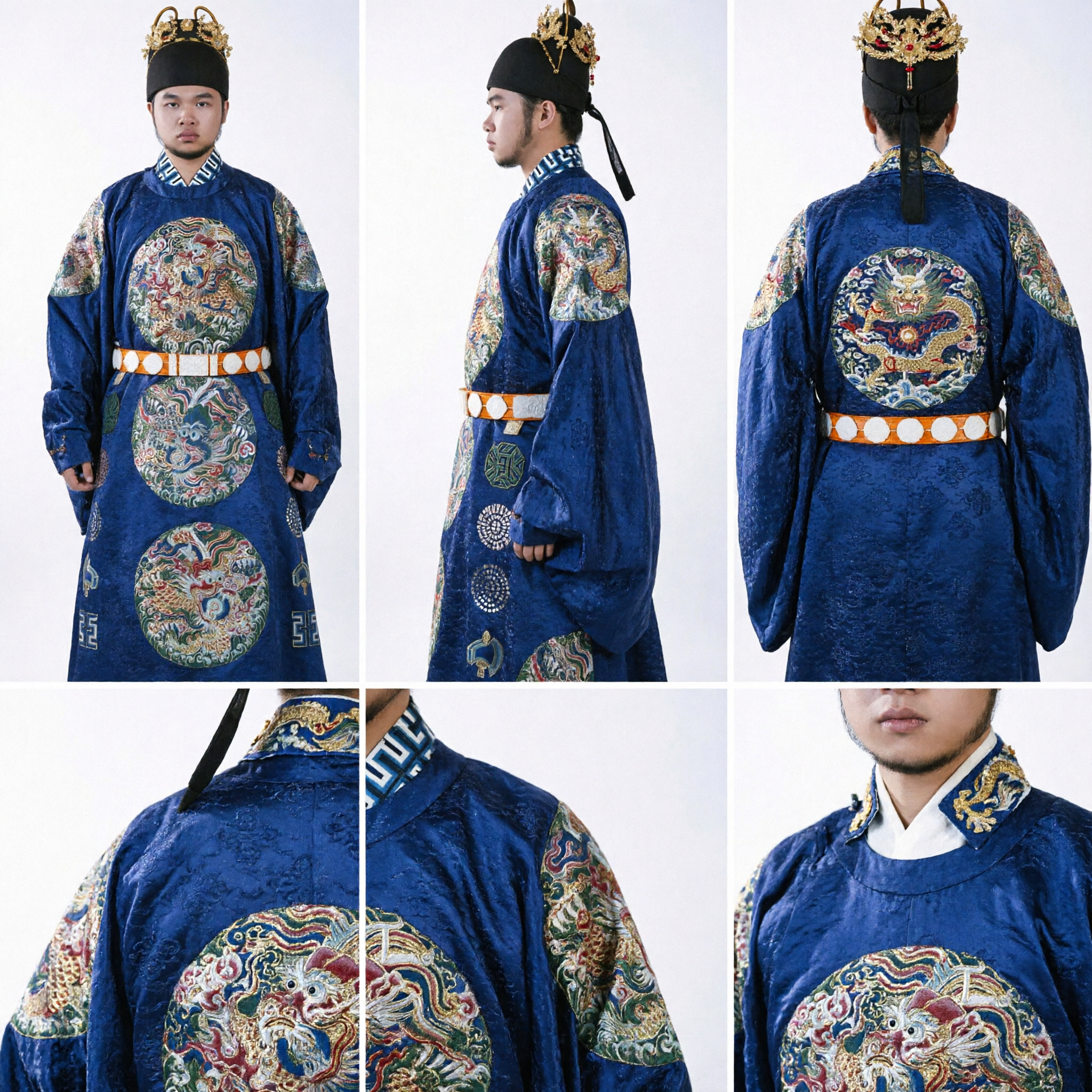 Traditional Chinese Ming Dynasty Blue Dragon Robe Hanfu Costume for Men Ancient Emperor Official Dress - Asian Costume