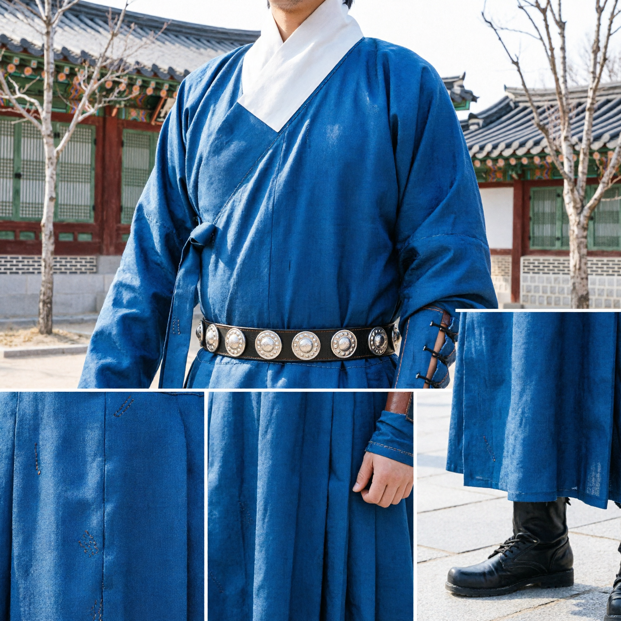 Ensemble traditionnel coréen de tir à l'arc pour hommes, robe Hanbok bleue et chapeau Gat pour reconstitution historique - Asian Costume