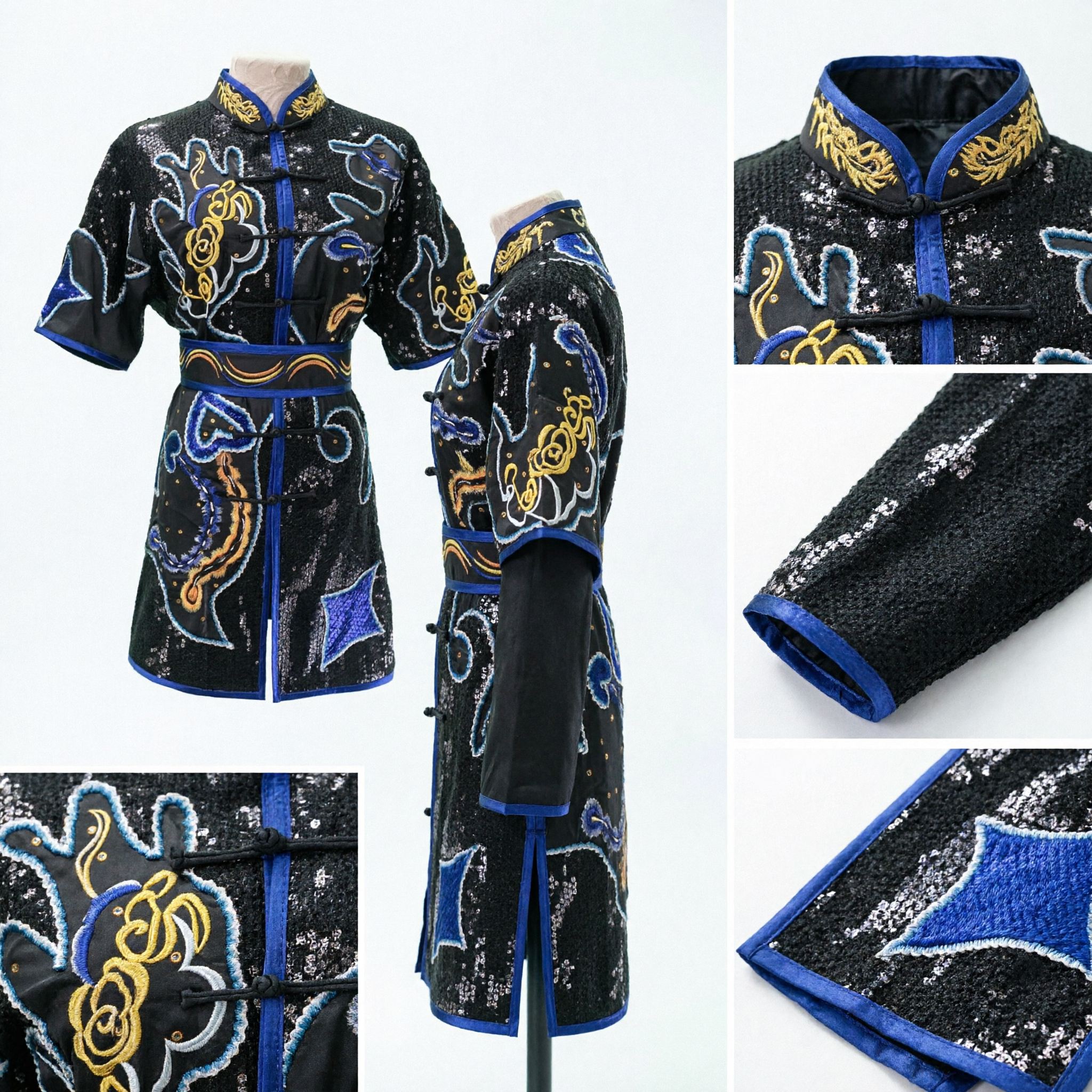 Men's Traditional Chinese Kung Fu Uniform Black Sequin Wushu Martial Arts Lion Dance Performance Costume - Asian Costume