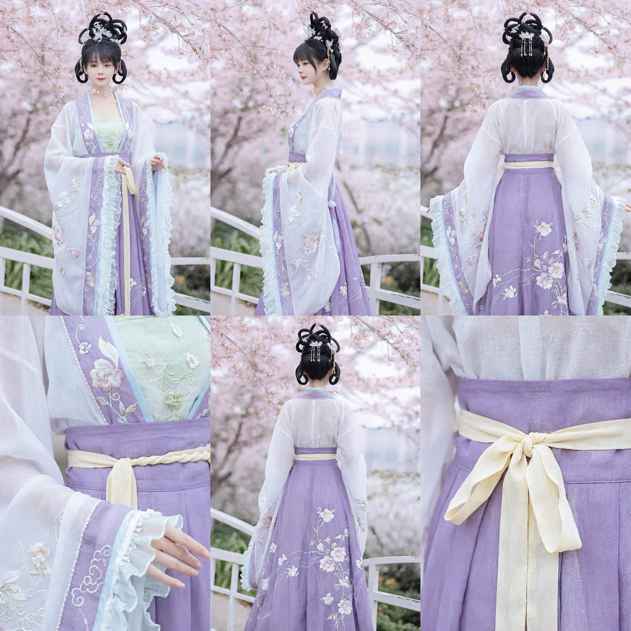 Elegant Purple Tang Dynasty Hanfu Traditional Chinese Costume with Floral Embroidery for Women Photography - Asian Costume