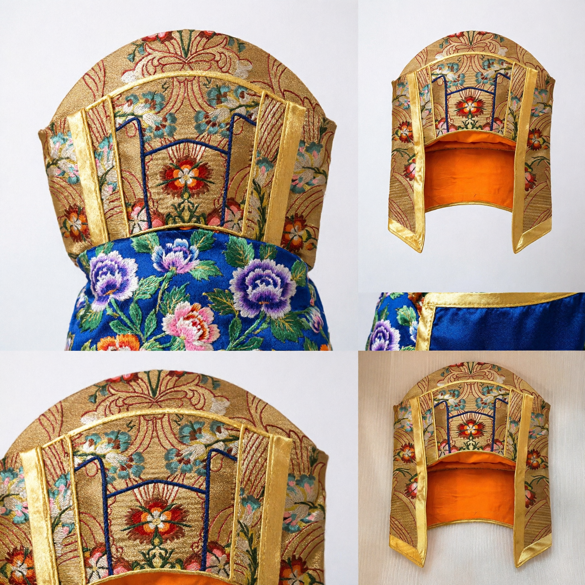Traditional Chinese Ancient Scholar Hat Gold Brocade Embroidery Floral Cap Hanfu Costume Accessory for Men - Asian Costume