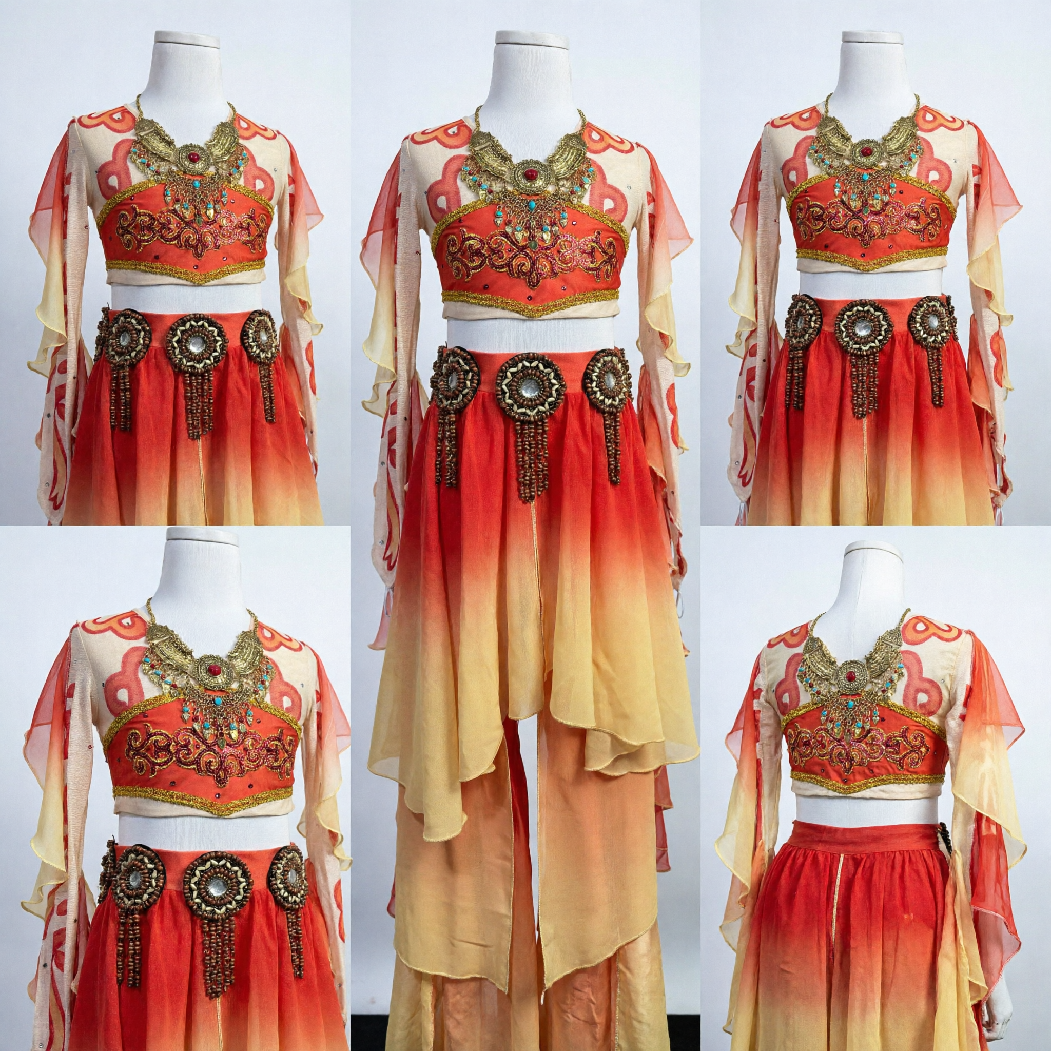 Chinese Traditional Dunhuang Flying Apsaras Dance Costume Women's Classical Performance Outfit with Beaded Accessories - Asian Costume