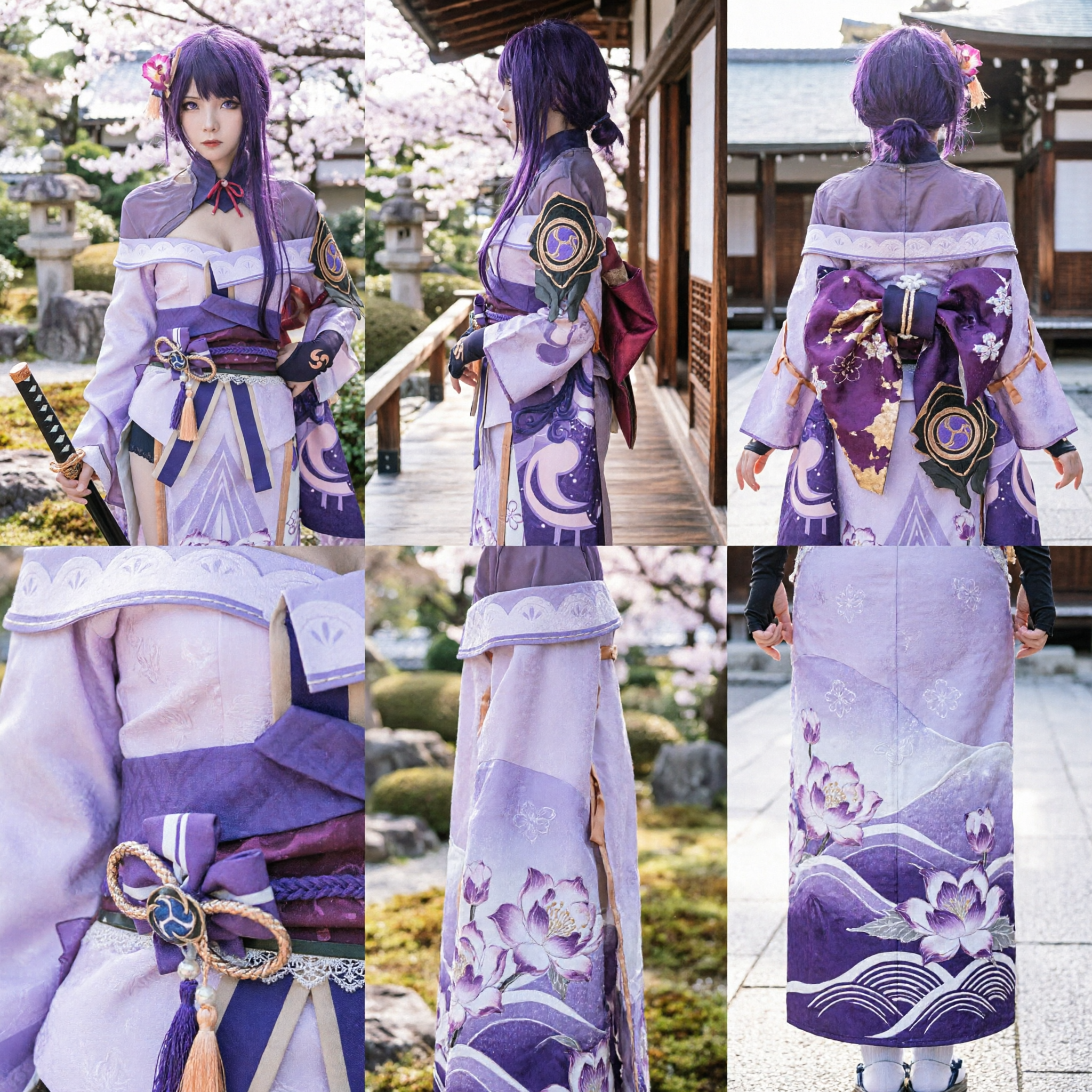 Genshin Impact Raiden Shogun Cosplay Costume Purple Kimono Dress Anime Game Outfit for Women Halloween - Asian Costume
