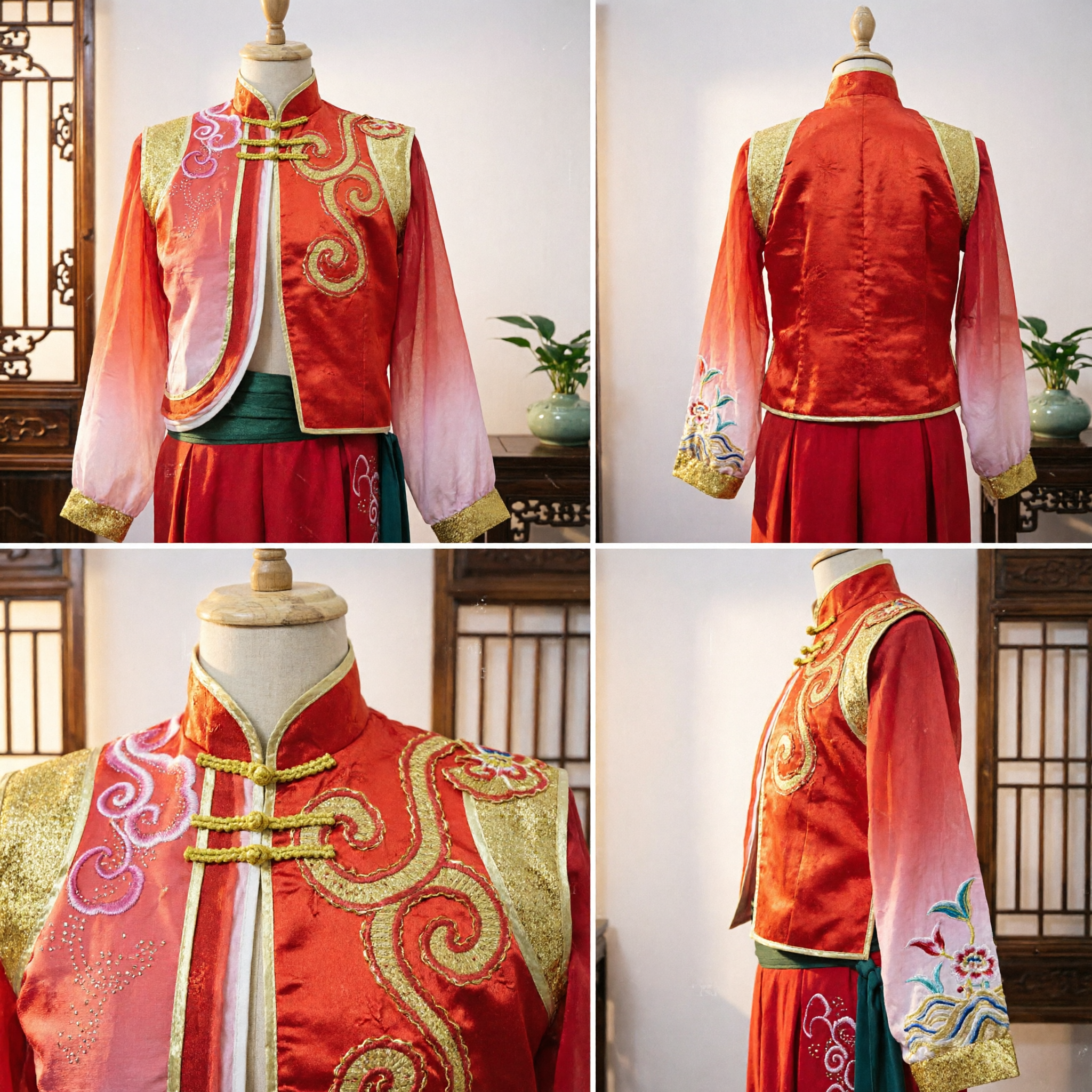 Chinese Folk Dance Costume Red Embroidered Jacket and Pants Traditional Yangge Performance Outfit for Women - Asian Costume