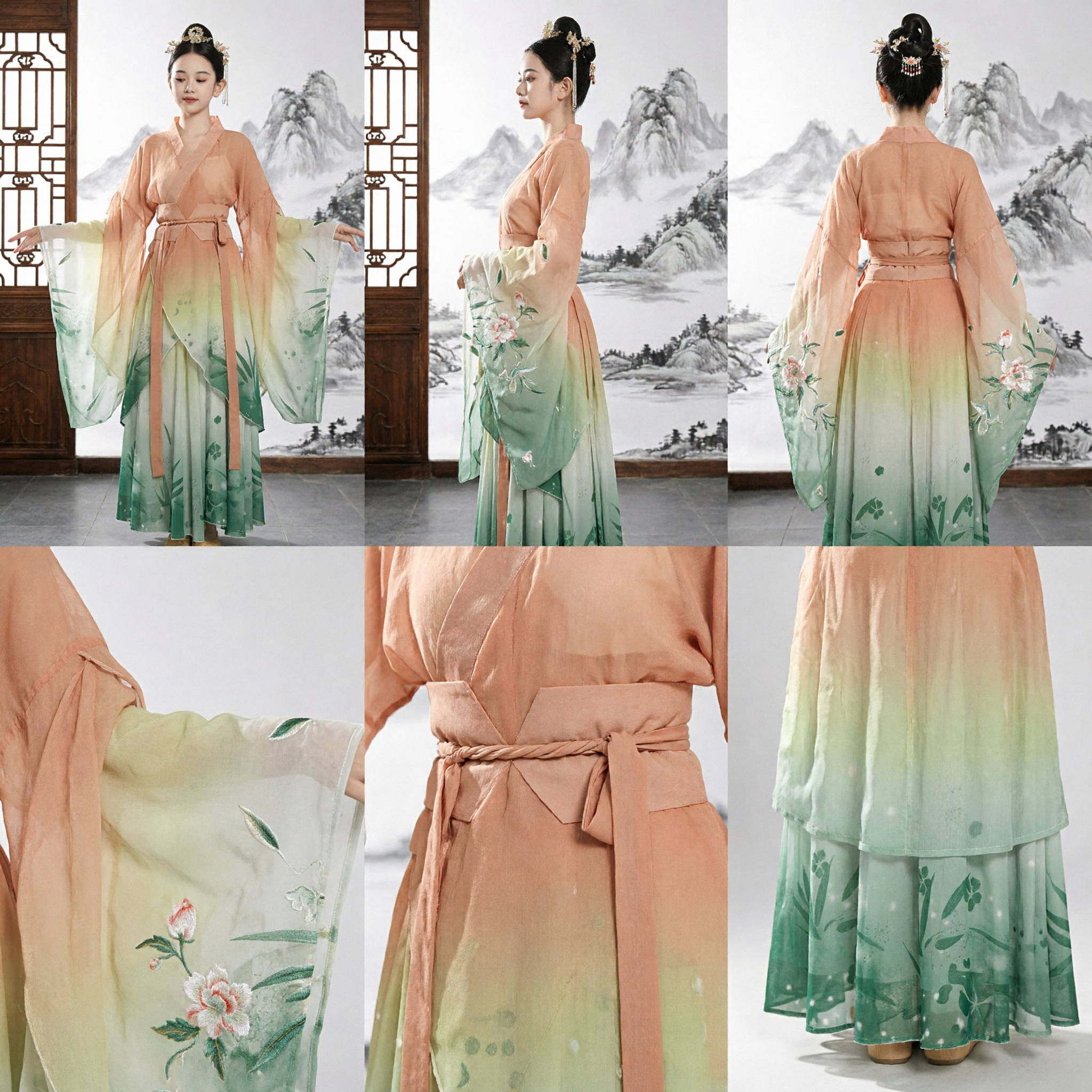 Traditional Chinese Hanfu Costume for Girls Classical Dance Performance Green Gradient Bamboo Fairy Dress - Asian Costume