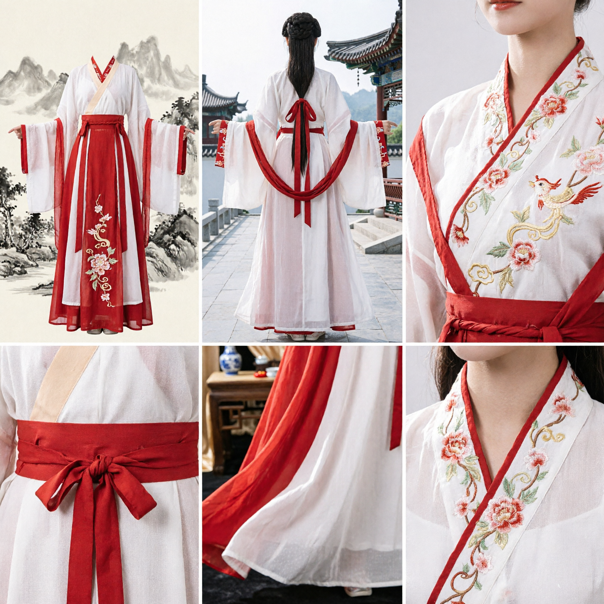 Traditional Chinese Hanfu Ancient Costume Tang Dynasty Fairy Dress White Top Red Skirt for Women Performance - Asian Costume