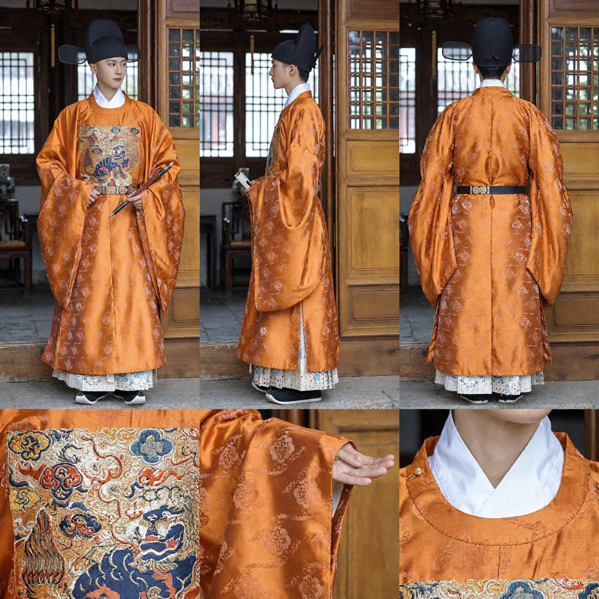 Traditional Chinese Ming Dynasty Official Hanfu Costume Men Orange Scholar Robe for Cosplay and Photography - Asian Costume