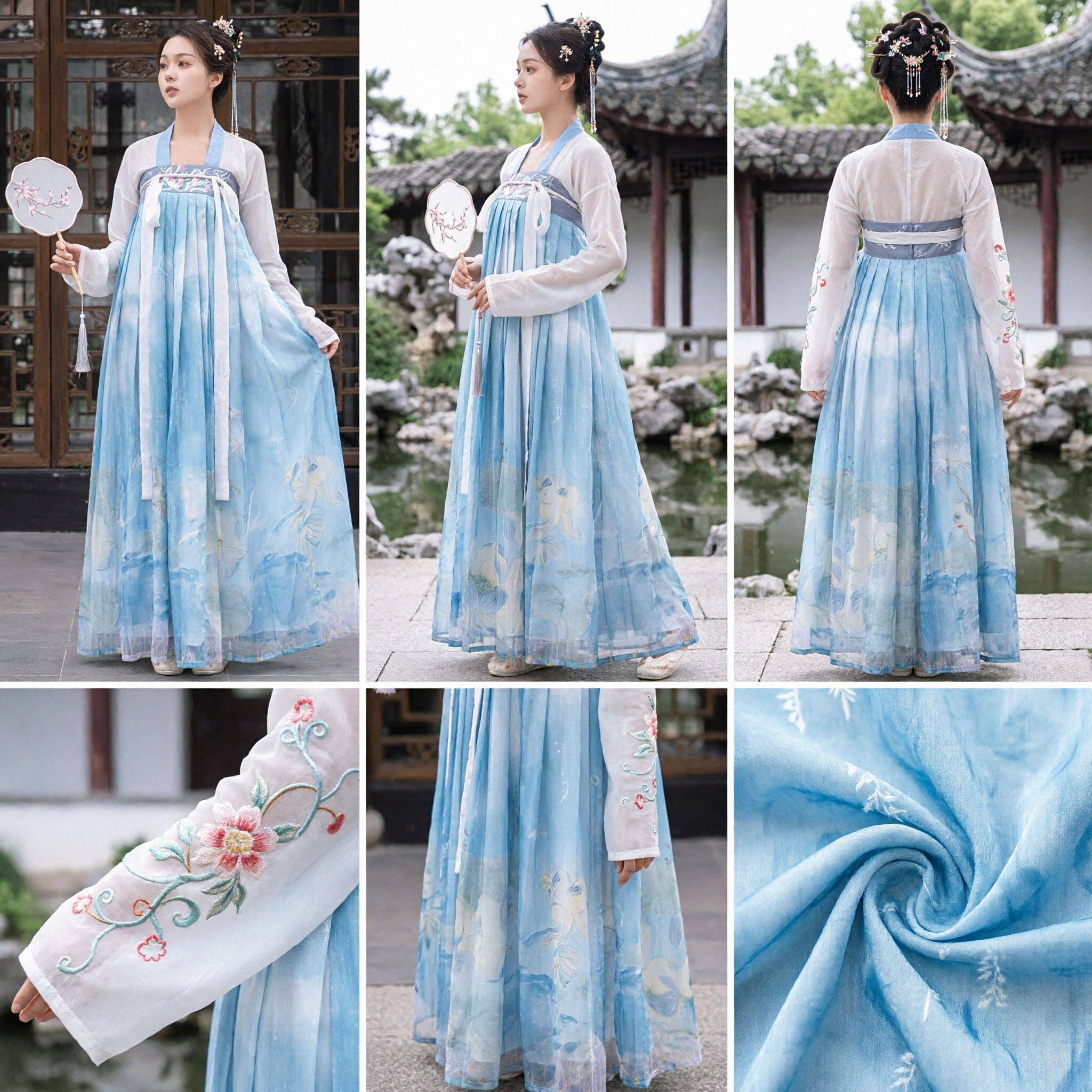 Traditional Chinese Hanfu Dress Women Tang Dynasty Blue Qixiong Ruqun Ancient Fairy Costume for Photography - Asian Costume