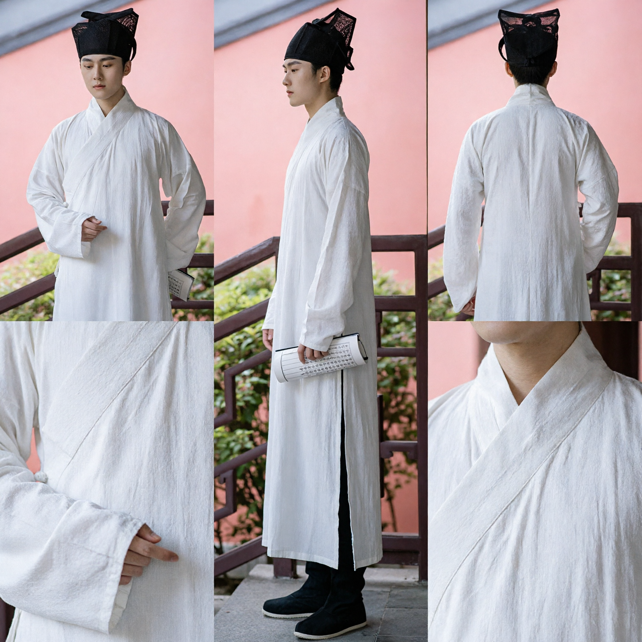 Ancient Chinese Hanfu Men's White Scholar Robe Traditional Costume Complete Set with Hat for Cosplay and Performance - Asian Costume