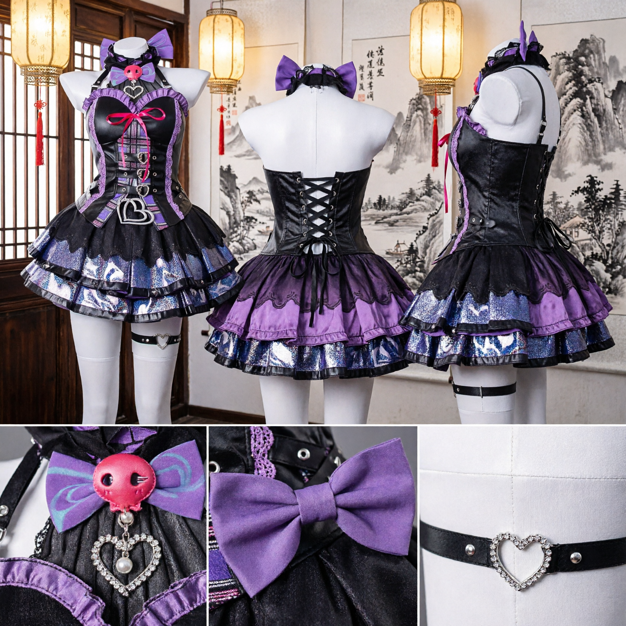 Women's Gothic Punk Cosplay Costume Purple Black Corset Dress for Stage Performance and Halloween Party - Asian Costume