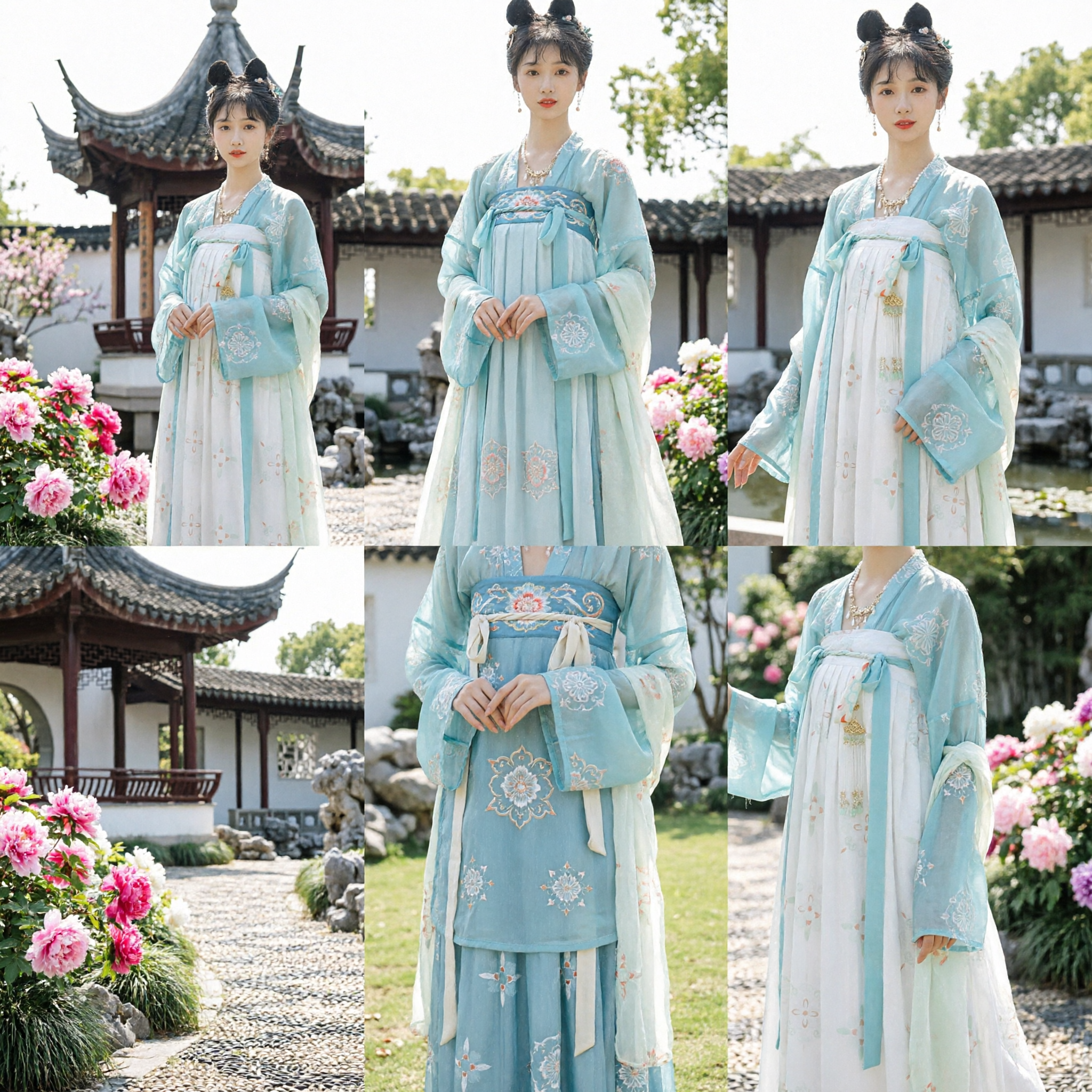 Elegant Blue Chinese Hanfu Tang Dynasty Style Qixiong Ruqun Fairy Dress Traditional Costume for Women - Asian Costume