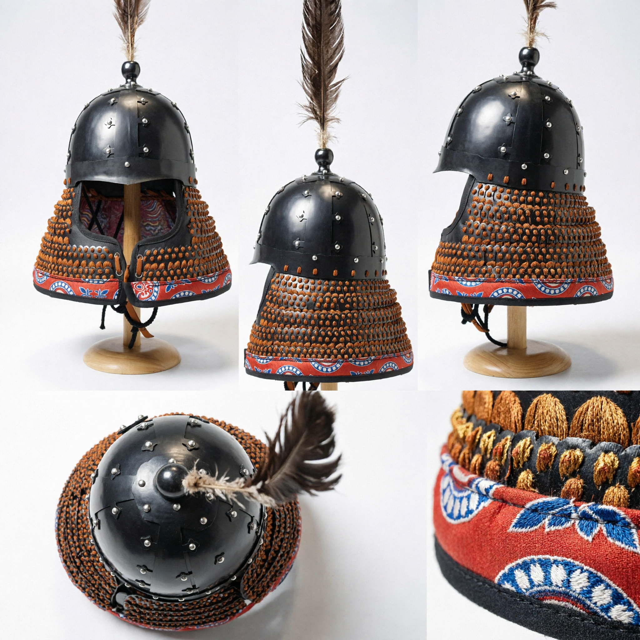 Traditional Chinese Ming Dynasty General Helmet Black Steel Armor with Feather for Hanfu Cosplay - Asian Costume