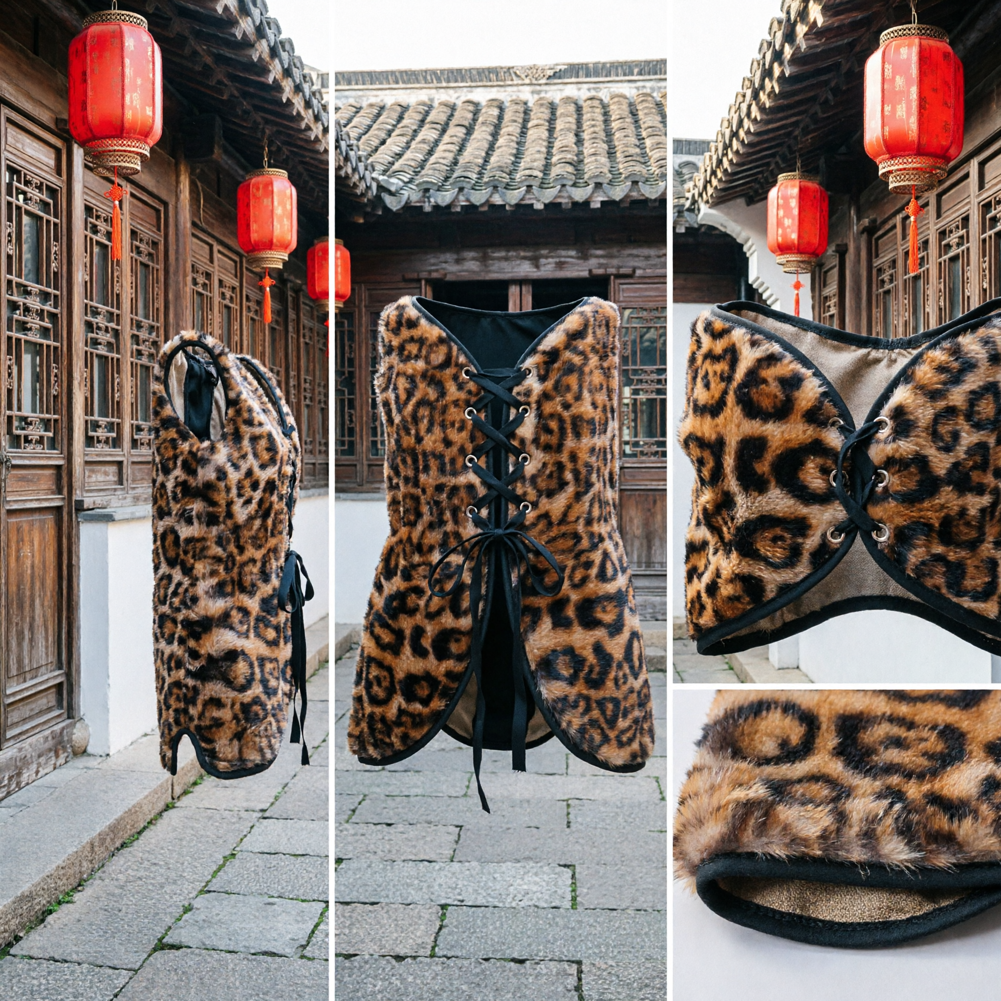 Women's Leopard Print Faux Fur Shrug Capelet Costume for Stage Performance Wild Animal Theme Outfit - Asian Costume