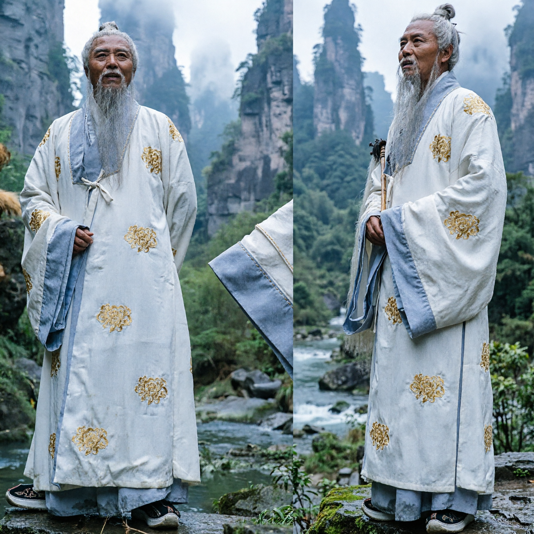 Traditional Chinese Wuxia Costume Men's Ancient Daoist Robe White Embroidery Hanfu Historical Drama Cosplay Outfit - Asian Costume