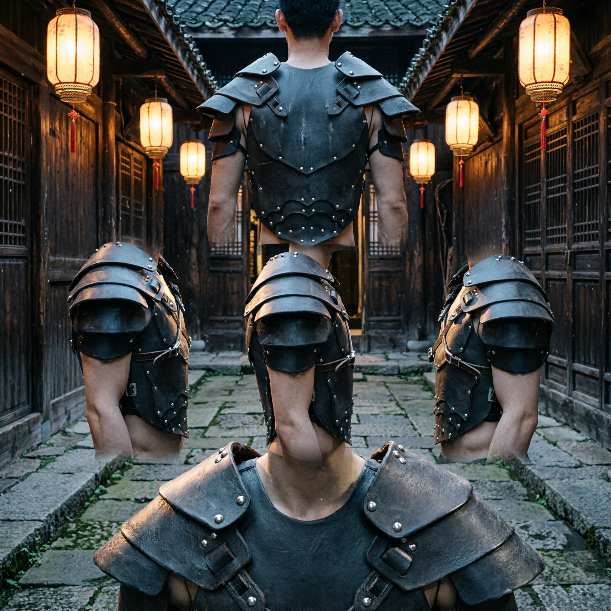 Men's Black Leather Gladiator Armor Chest Plate with Pauldrons for Medieval Cosplay and LARP Costume - Asian Costume