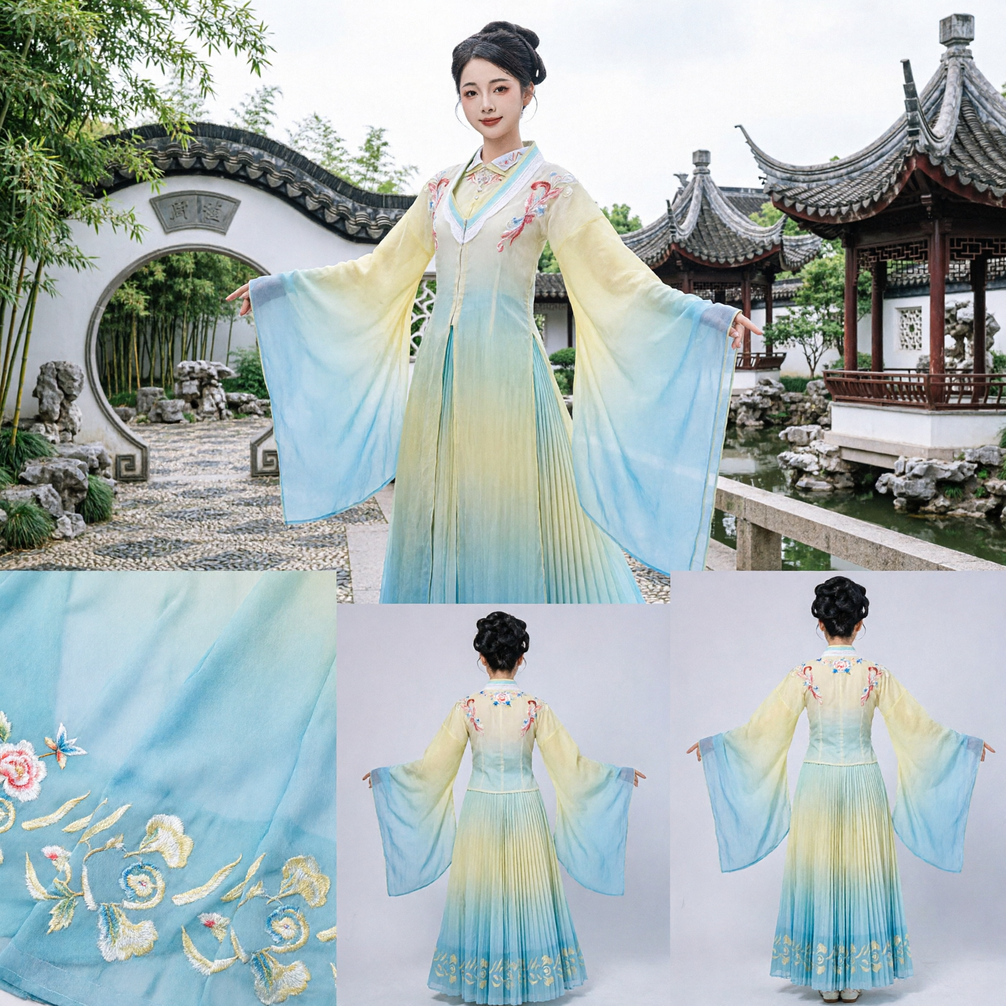 Elegant Gradient Hanfu Dress Chinese Traditional Dance Costume with Water Sleeves Ancient Performance Wear for Women - Asian Costume