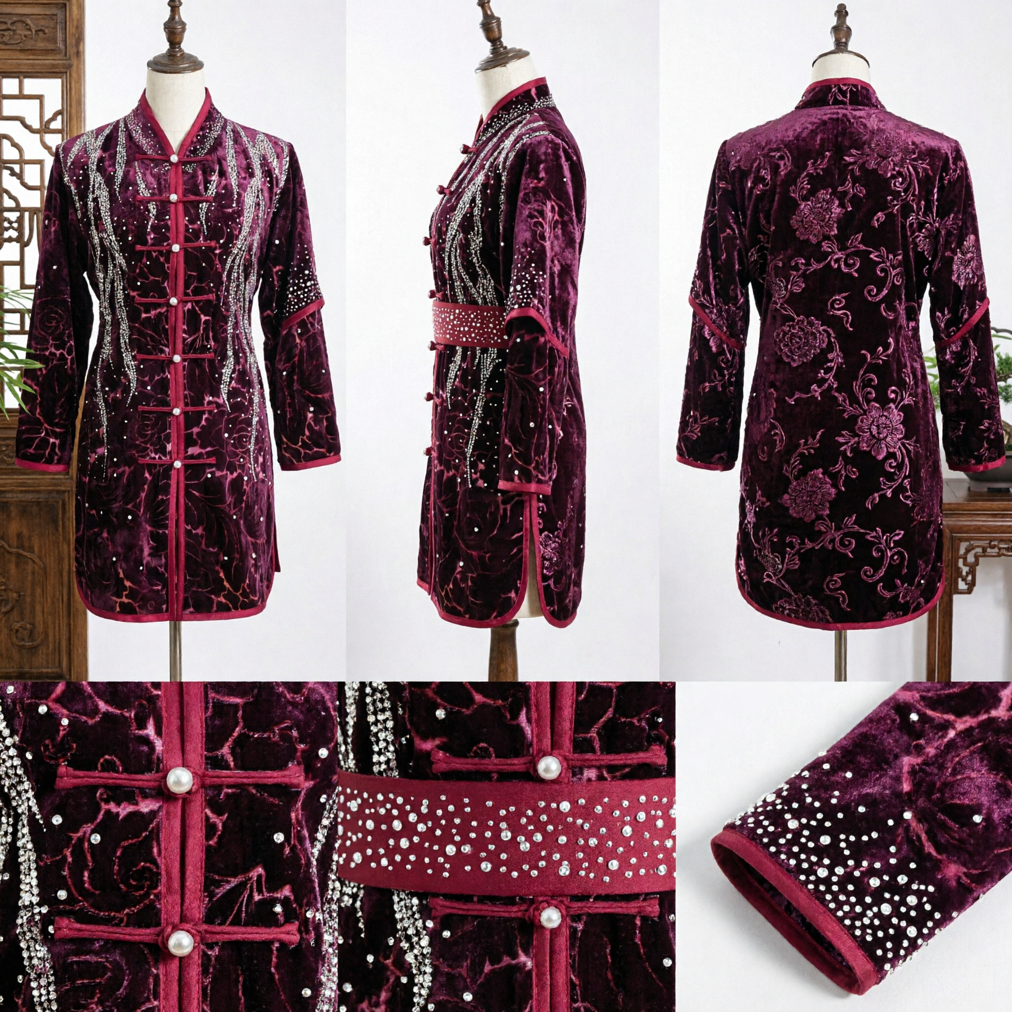 Men's Traditional Chinese Kung Fu Uniform Purple Velvet Martial Arts Tai Chi Suit Rhinestone Costume - Asian Costume