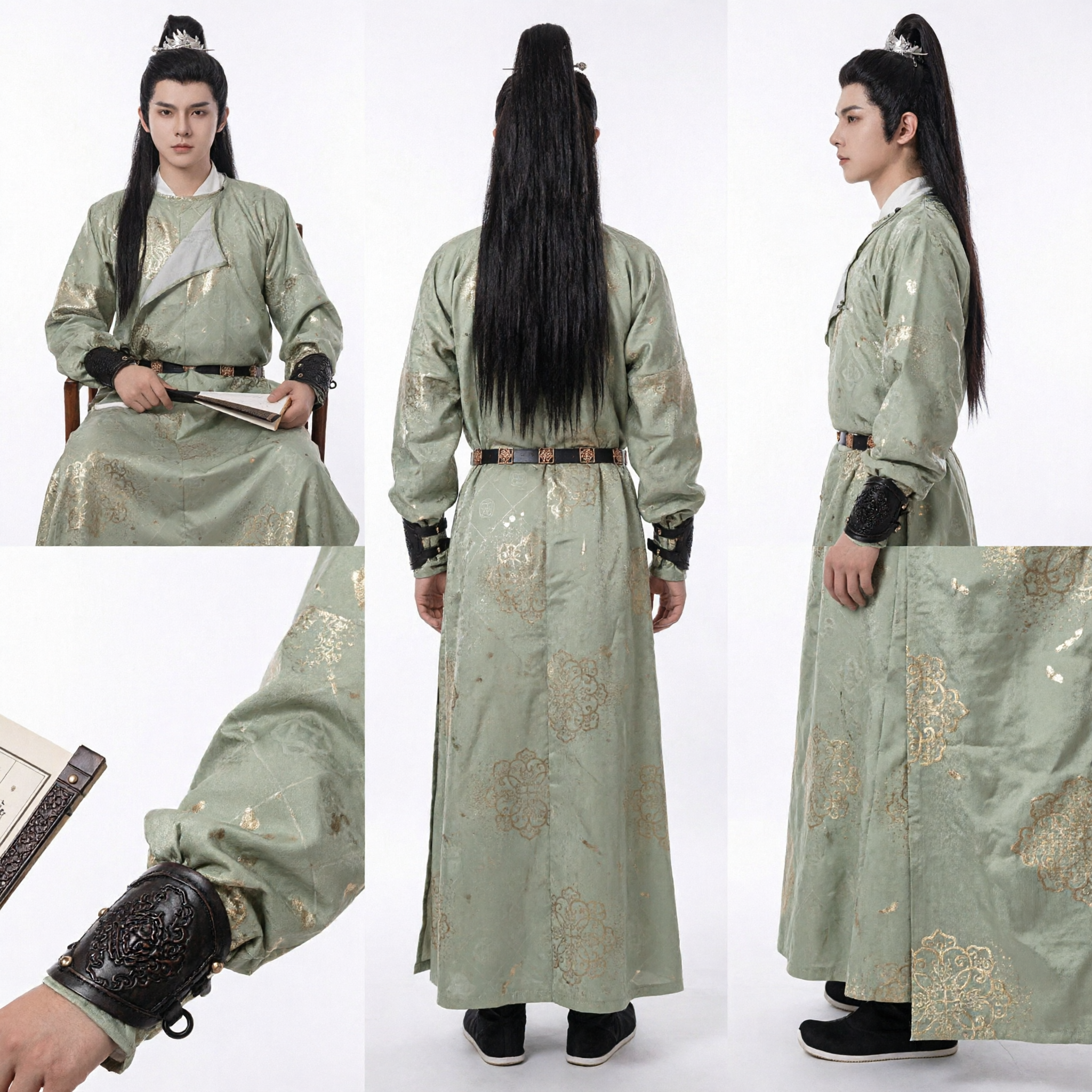 Men's Elegant Green Hanfu Robe Traditional Chinese Ancient Wuxia Swordsman Costume for Cosplay - Asian Costume