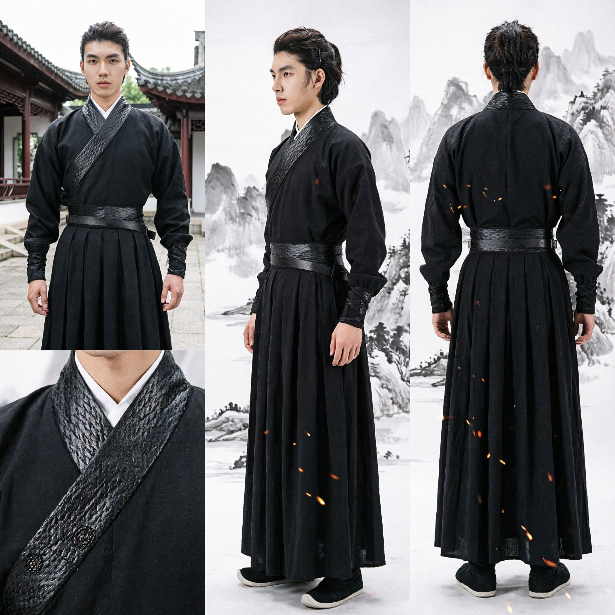 Ensemble d'archer Hanfu chinois traditionnel noir pour hommes, costume de cosplay Wuxia d'arts martiaux, vêtement historique - Asian Costume