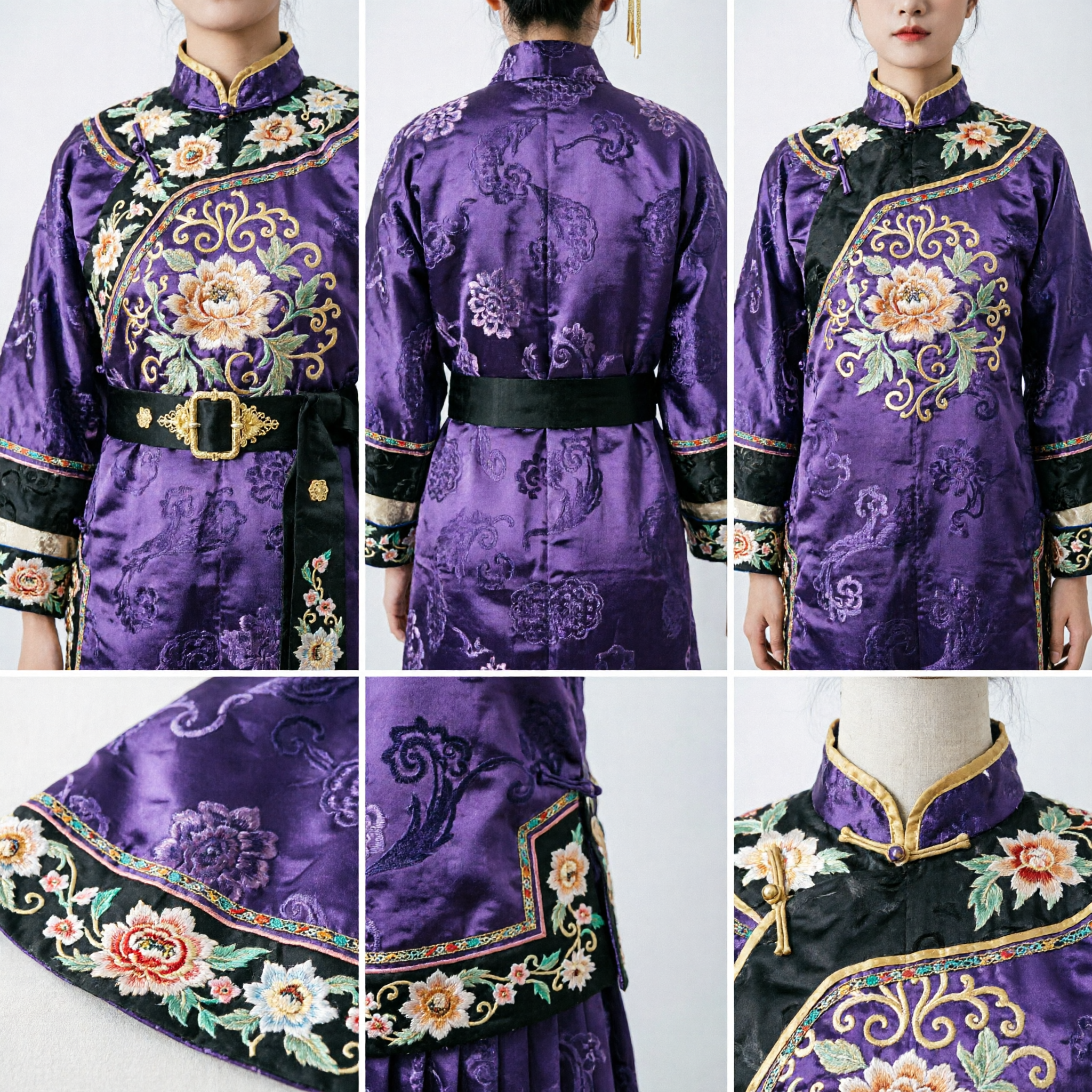 Elegant Chinese Hanfu Hair Accessories Set Gold Floral Crown and Tassel Hairpins for Wedding Bride - Asian Costume