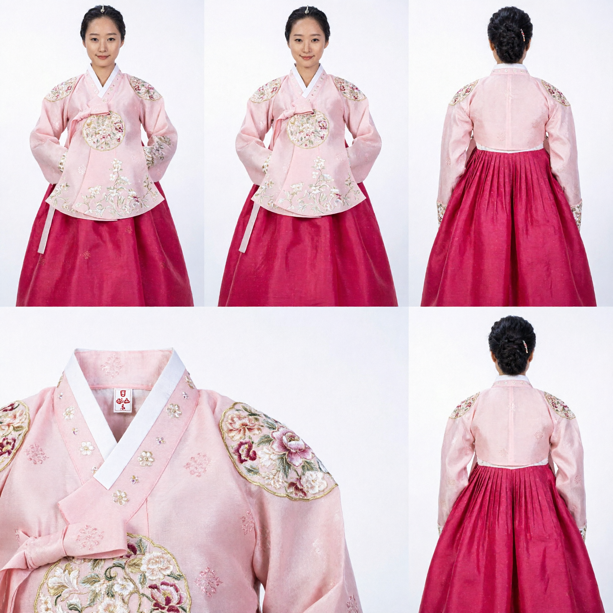 Traditional Korean Hanbok Dress for Women Pink Embroidered Top and Magenta Skirt Wedding Party Costume - Asian Costume