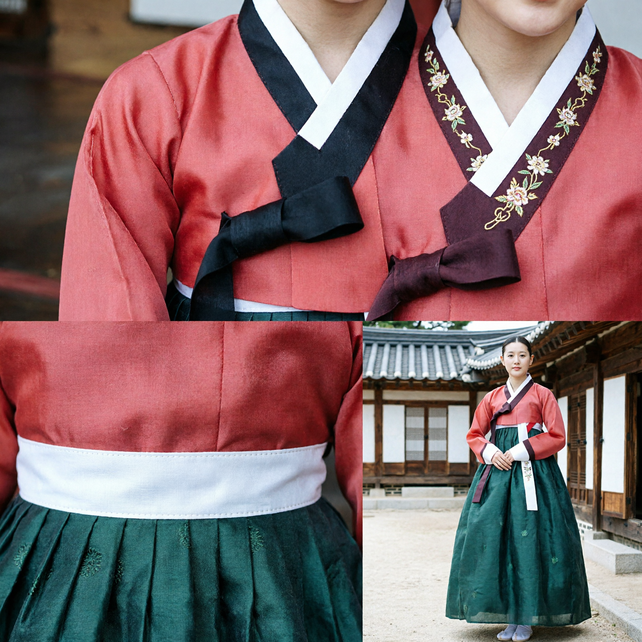 Traditional Korean Hanbok Dress for Women Pink Jeogori Top with Dark Skirt Palace Costume - Asian Costume