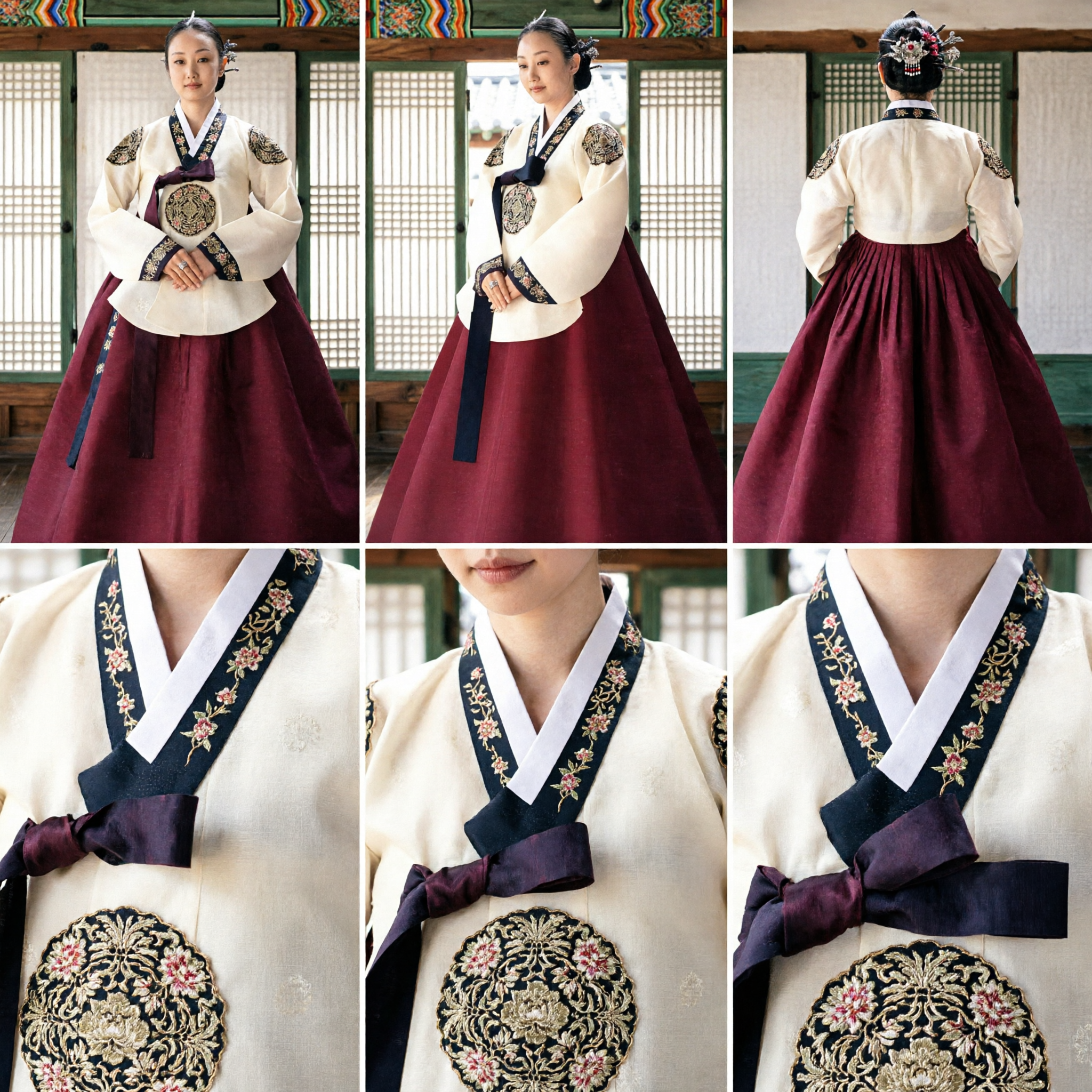 Premium Korean Hanbok Traditional Dress Women Formal Wedding Ceremony Red Chima White Jeogori Embroidery - Asian Costume