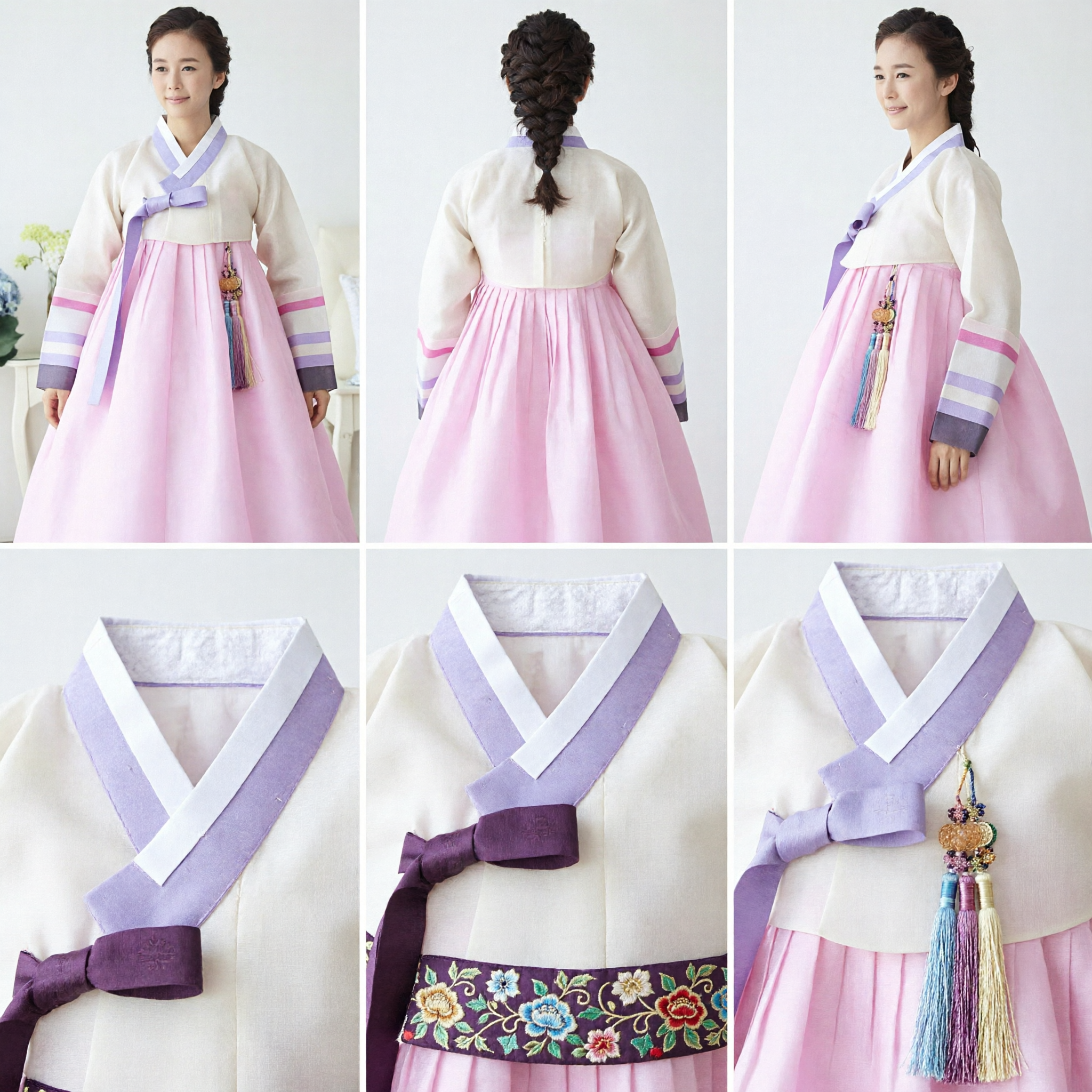 Women's Traditional Korean Hanbok Dress White Jeogori Pink Chima Colorful Sleeves for Wedding Party - Asian Costume