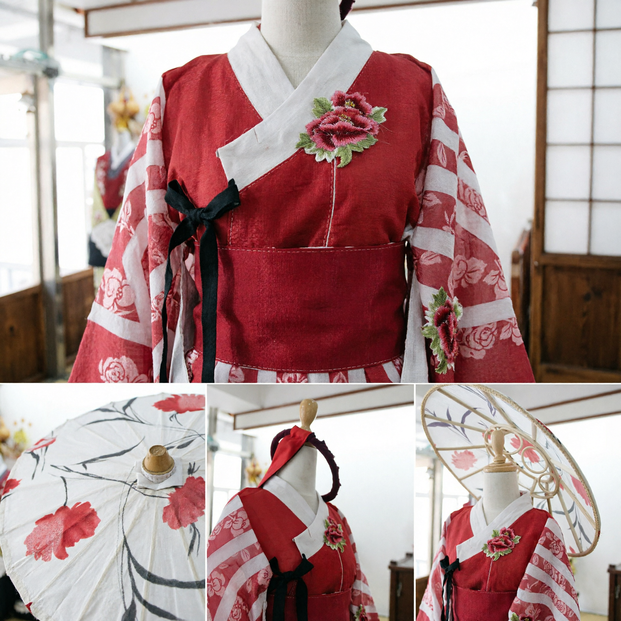 Traditional Chinese Floral Oil Paper Umbrella Bamboo Parasol Hanfu Accessory for Dance Wedding Photography Prop - Asian Costume