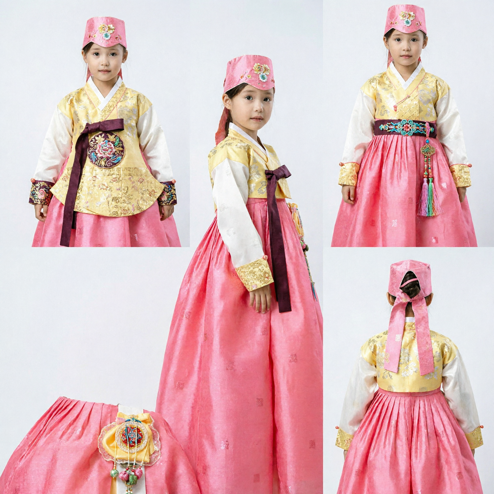 Traditional Korean Hanbok for Girls Pink and Yellow Formal Dress for Kids First Birthday Doljanchi - Asian Costume