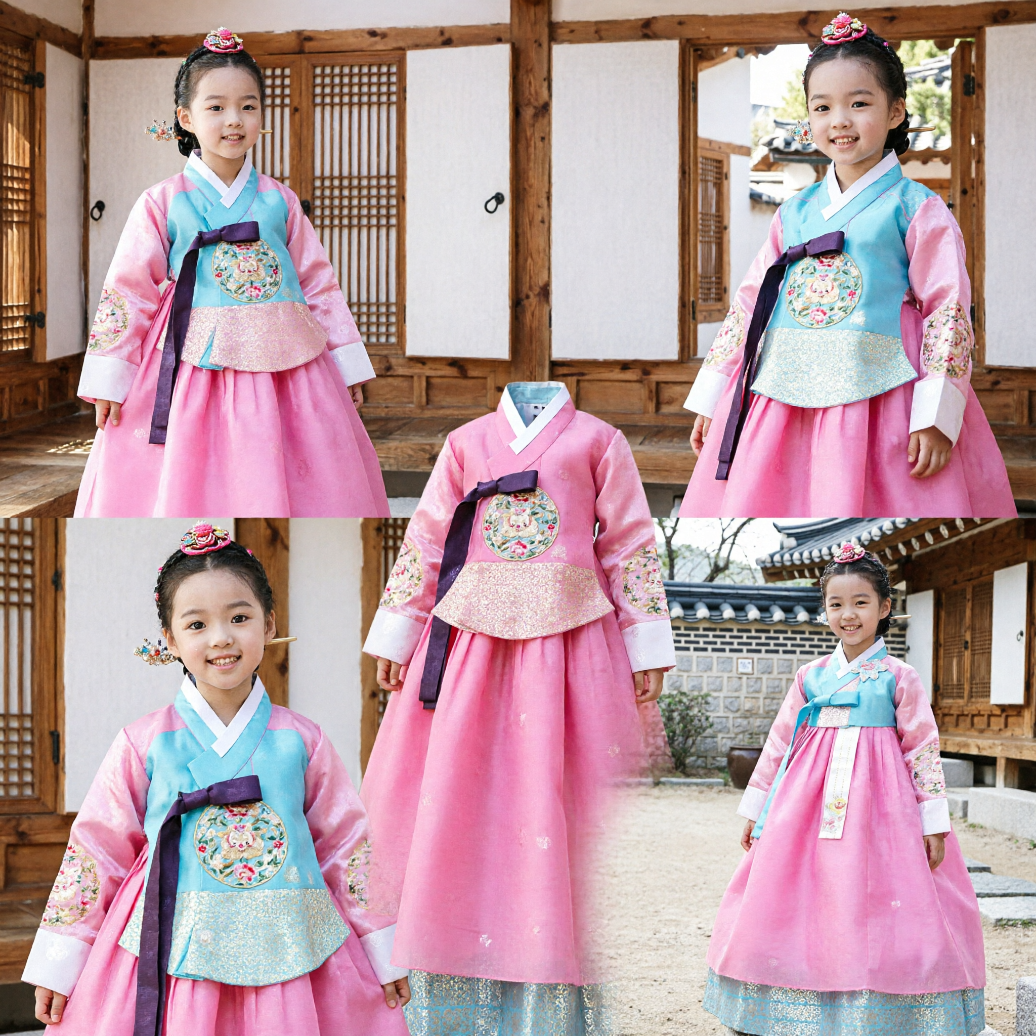 Girls Traditional Korean Hanbok Dress Pink and Blue Kids Costume for Festivals and Parties - Asian Costume