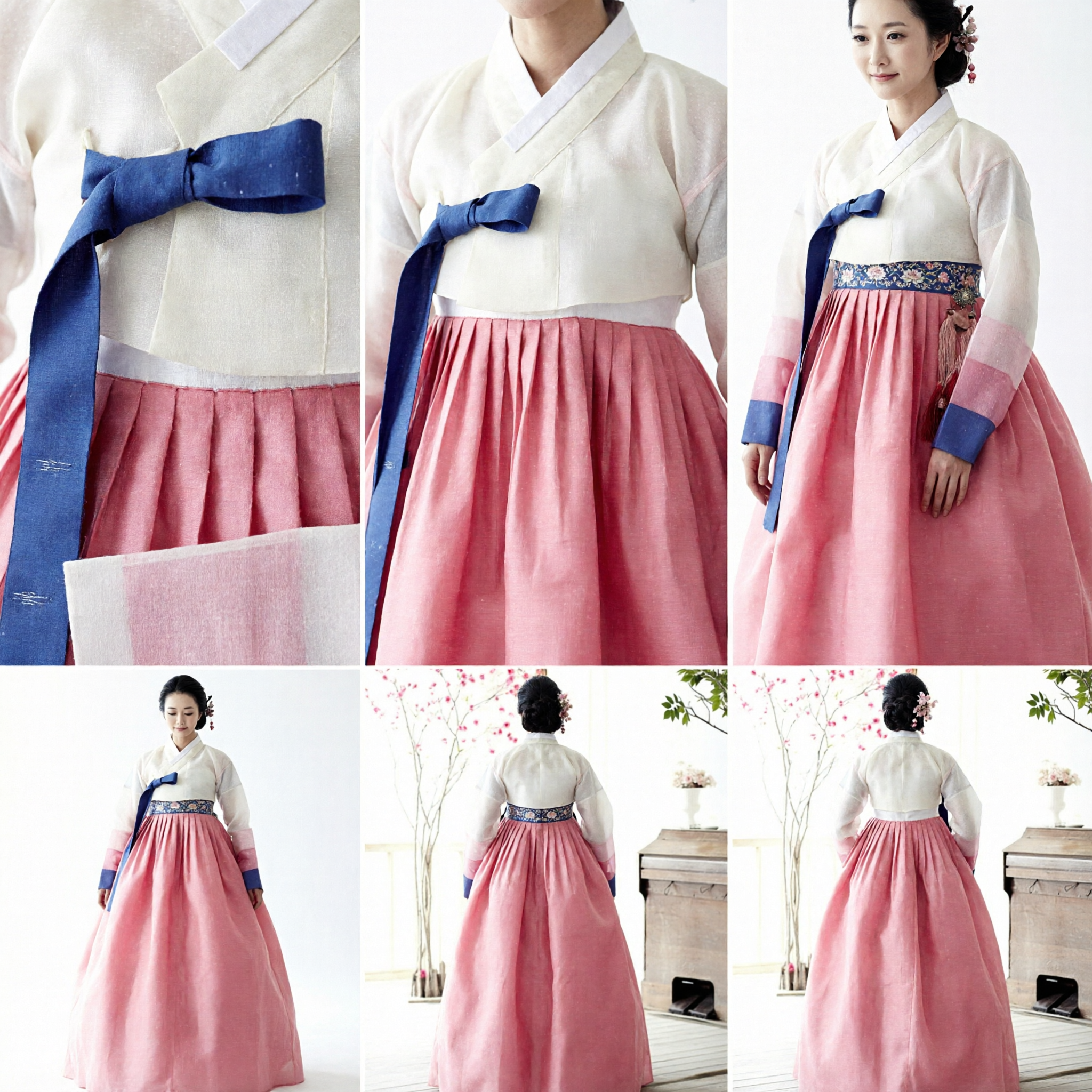 Elegant Traditional Korean Hanbok Dress for Women Pink Chima and White Jeogori Wedding Formal Costume - Asian Costume