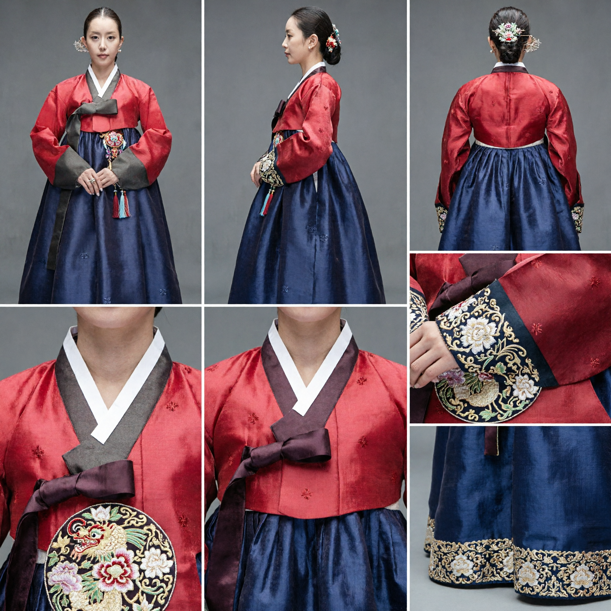 Elegant Red and Navy Korean Hanbok Traditional Dress Set for Women Wedding and Formal Events - Asian Costume