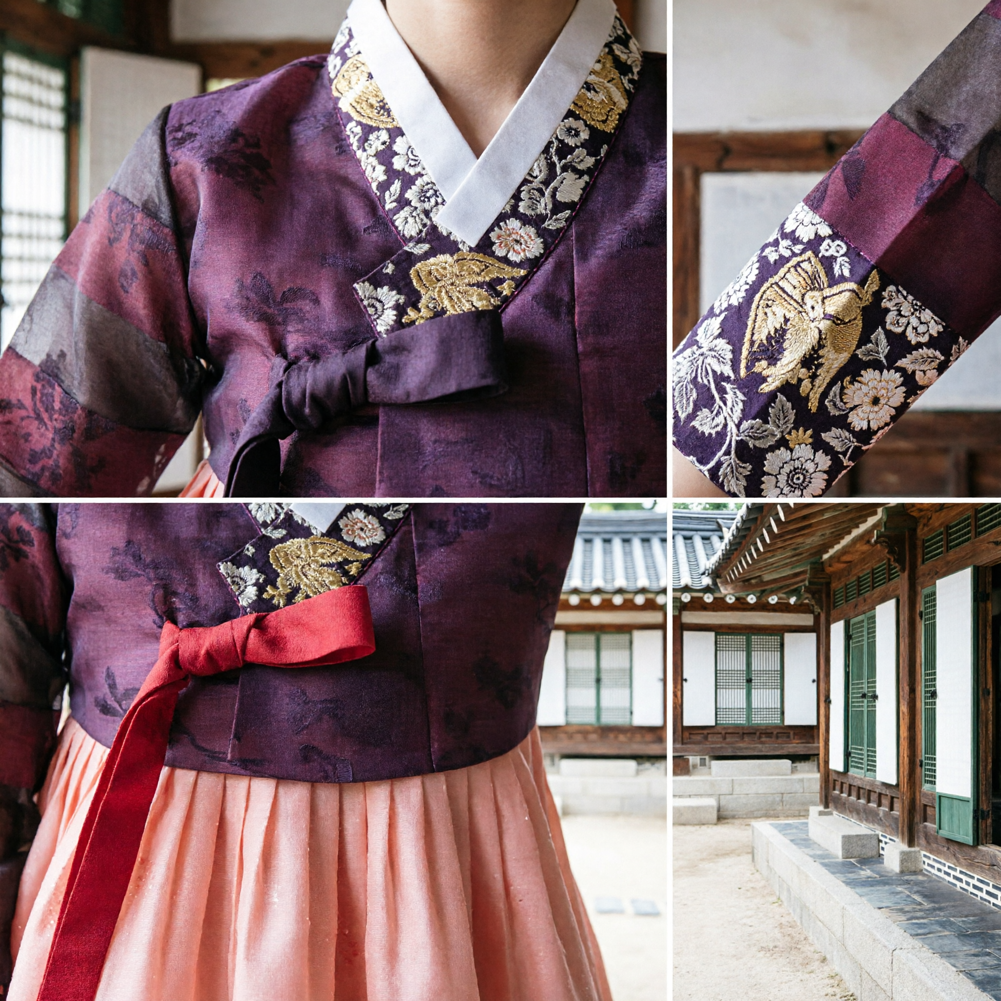 Traditional Korean Hanbok for Women Elegant Burgundy Jeogori and Peach Chima Dress for Weddings - Asian Costume