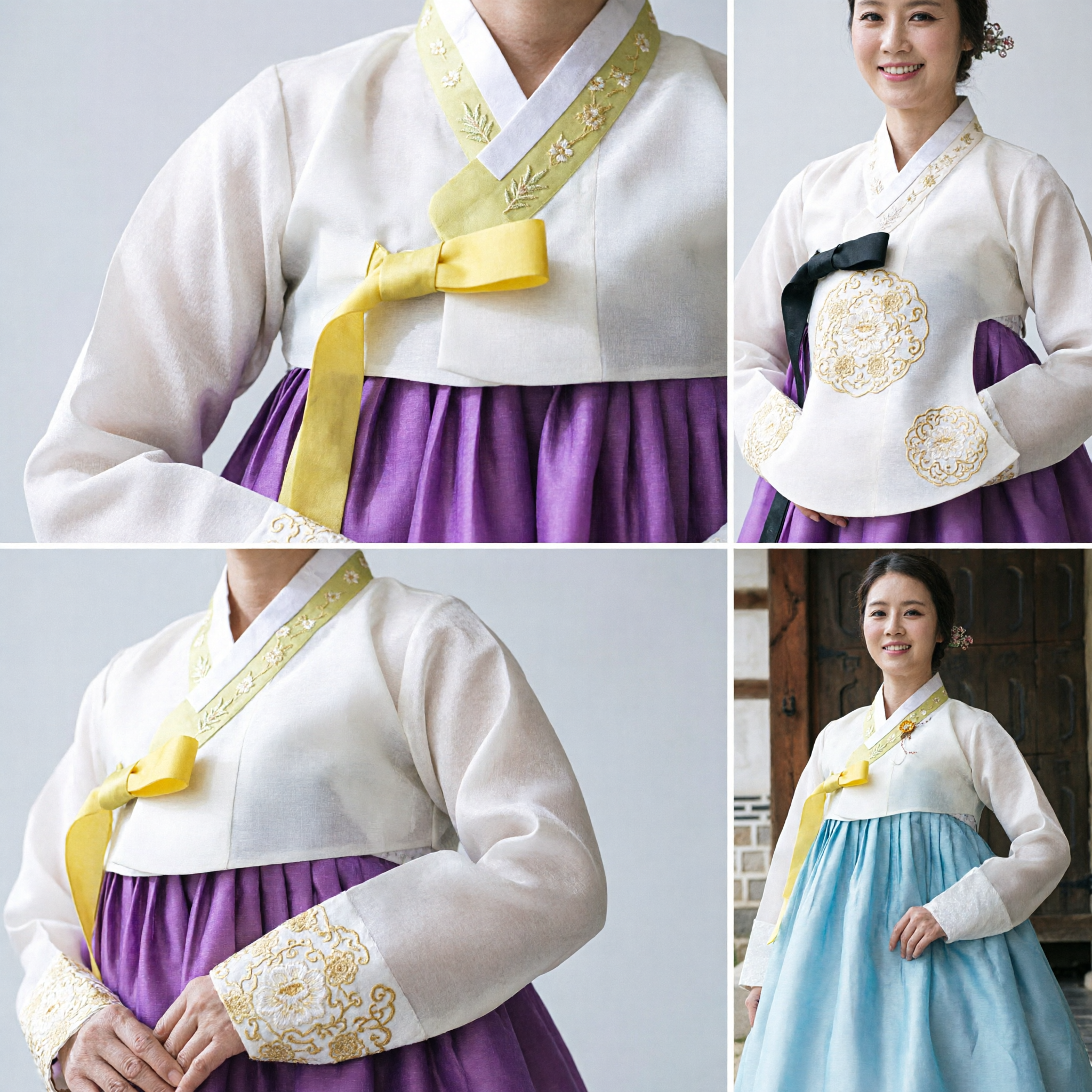 Traditional Korean Hanbok Wedding Dress for Women White Jeogori Purple Chima Bridal Costume Set - Asian Costume