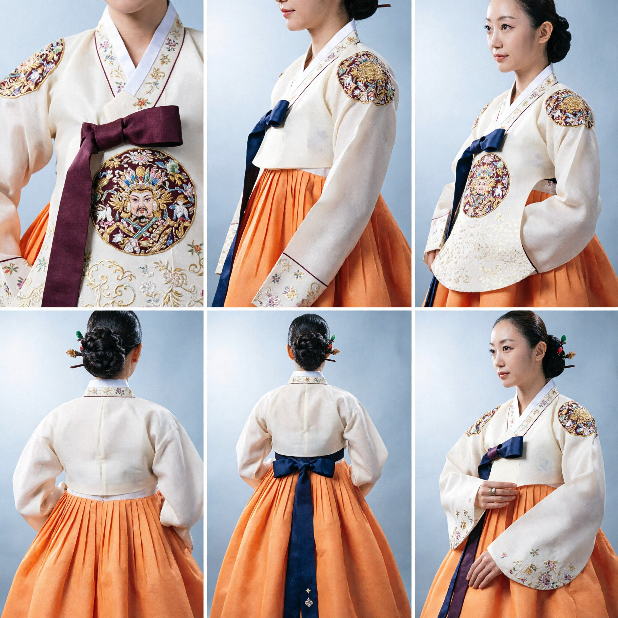 Traditional Korean Hanbok for Women Elegant Orange Chima and White Jeogori Embroidered Formal Wedding Costume - Asian Costume