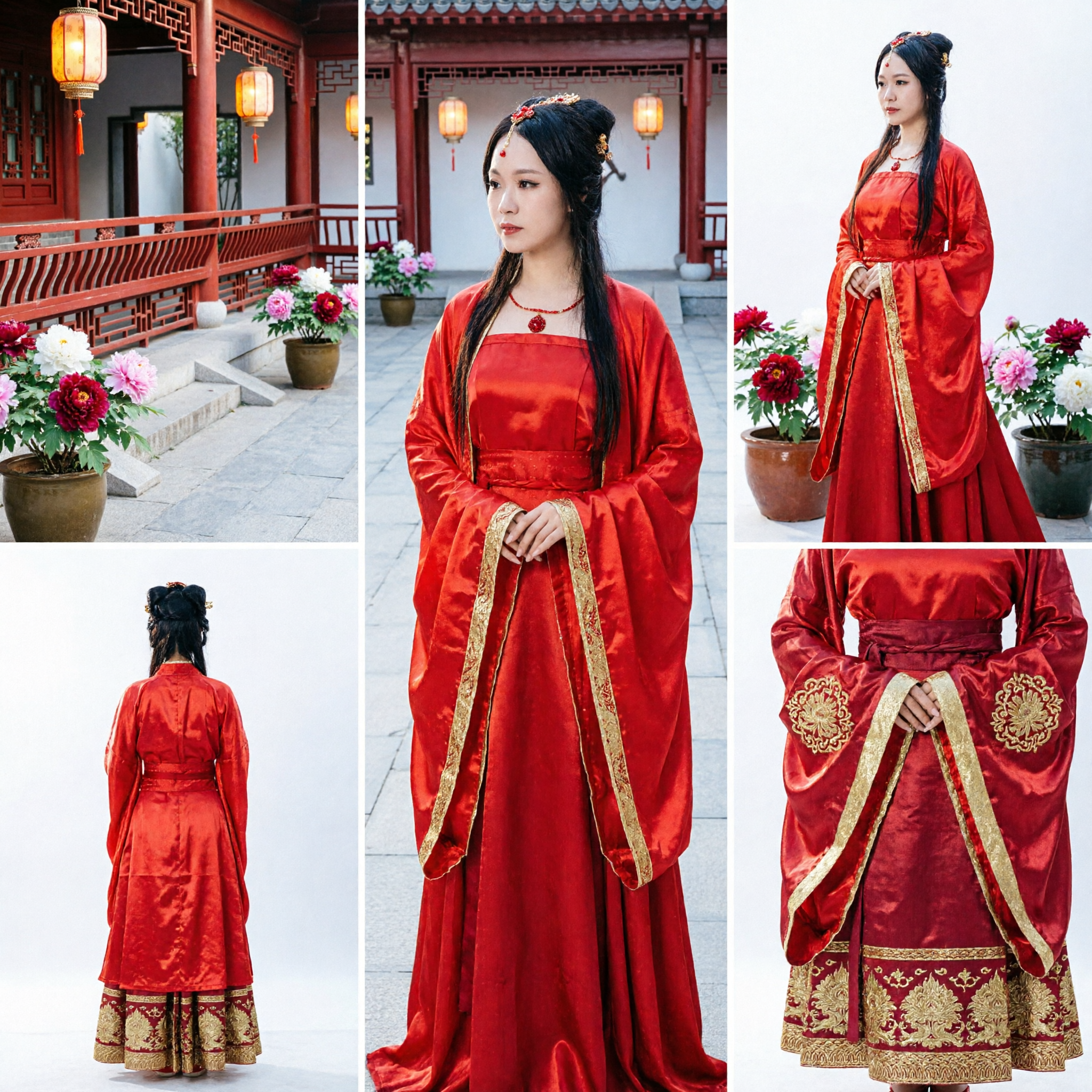 Red Ancient Chinese Hanfu Dress Traditional Tang Dynasty Palace Lady Costume for Wedding and Dance Performance - Asian Costume
