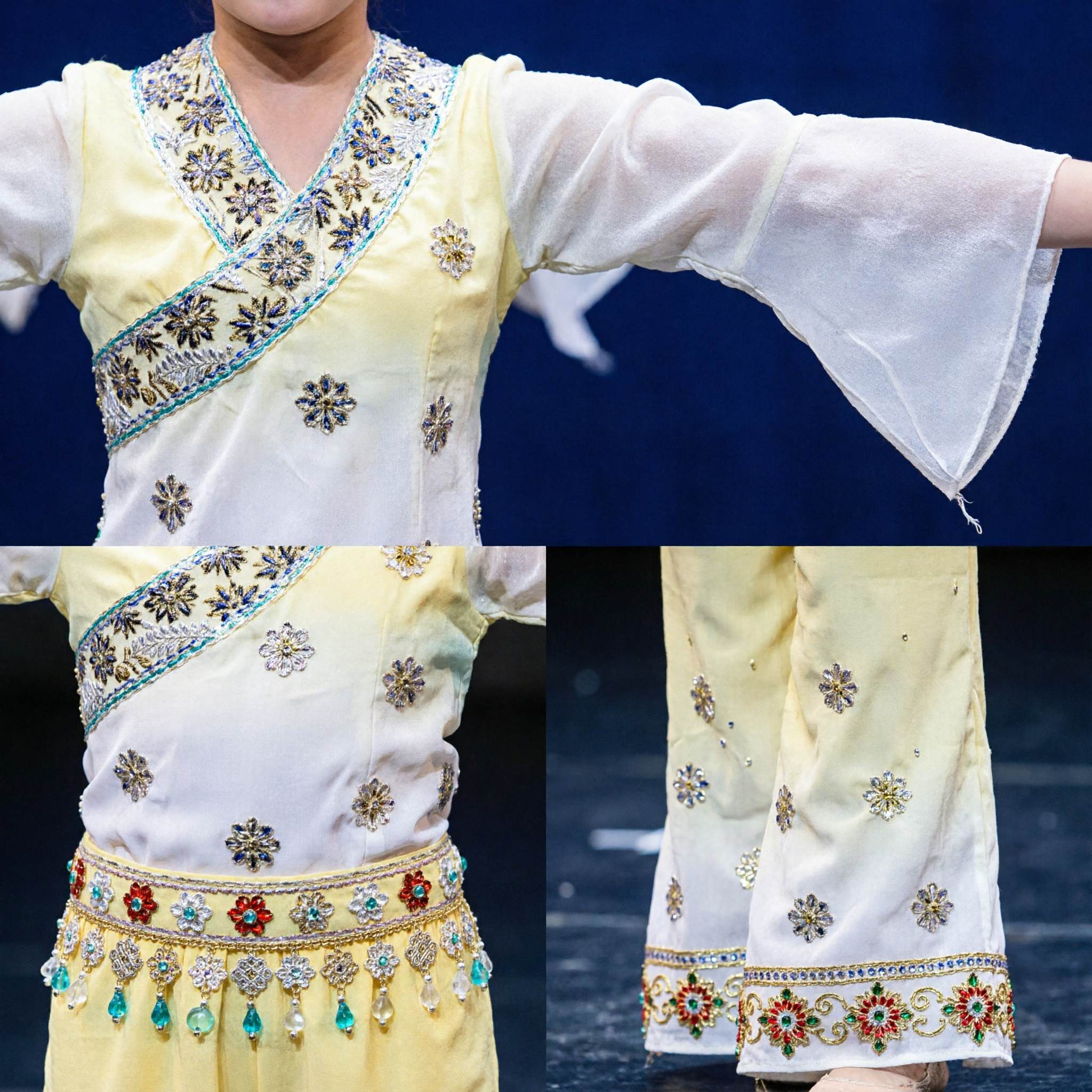 Traditional Chinese Dance Costume for Kids Girls Yellow White Folk Dance Stage Performance Outfit Set - Asian Costume