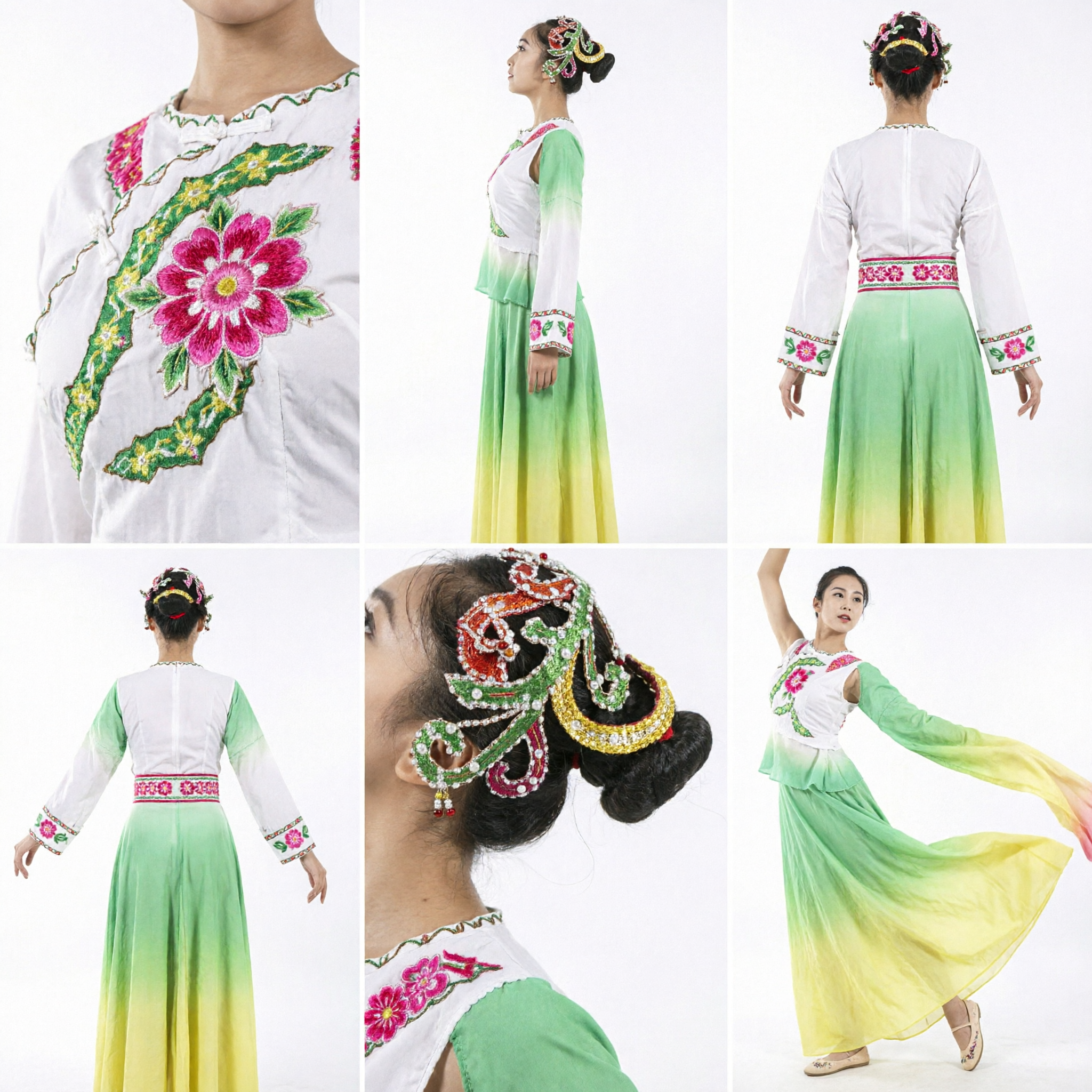 Traditional Chinese Classical Dance Costume Green Gradient Water Sleeves Dress for Women Stage Performance - Asian Costume