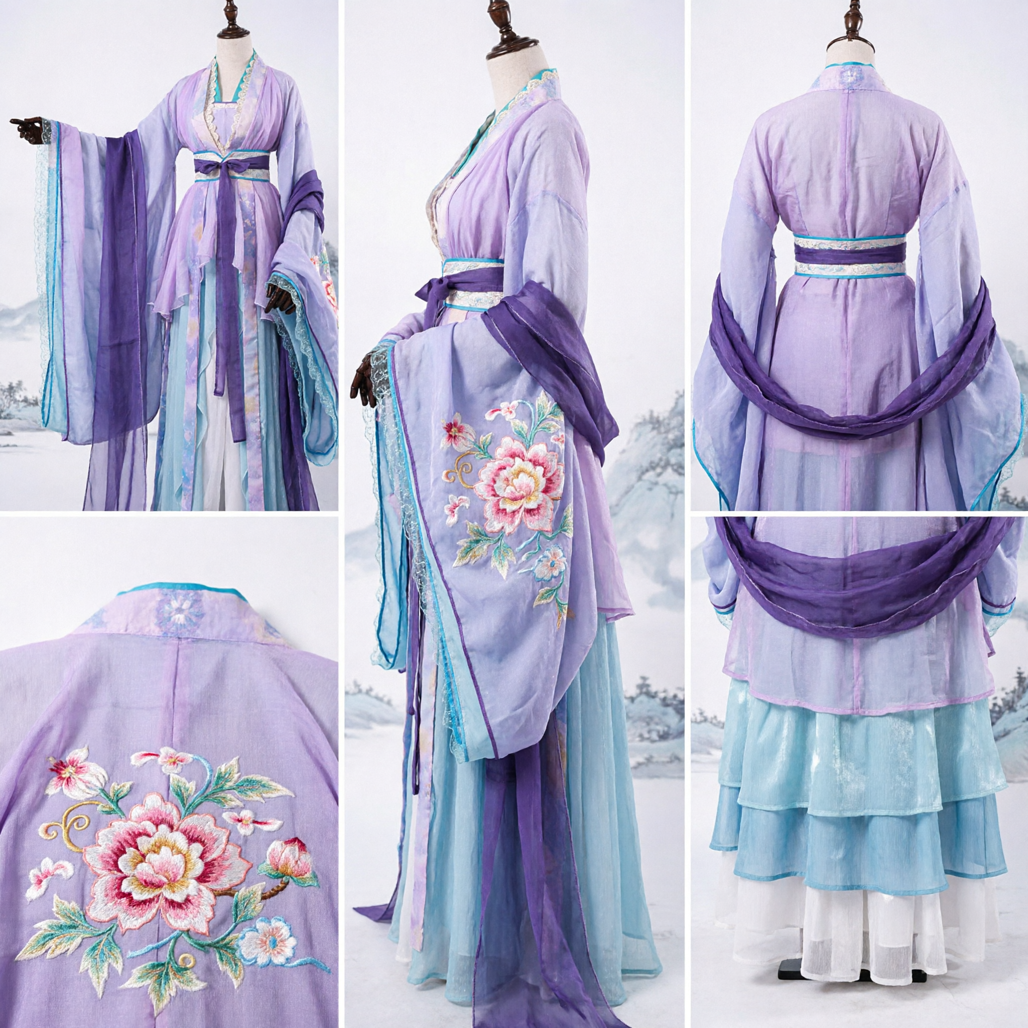 Elegant Purple and Blue Ancient Chinese Hanfu Traditional Fairy Costume for Women Cosplay and Stage Performance - Asian Costume