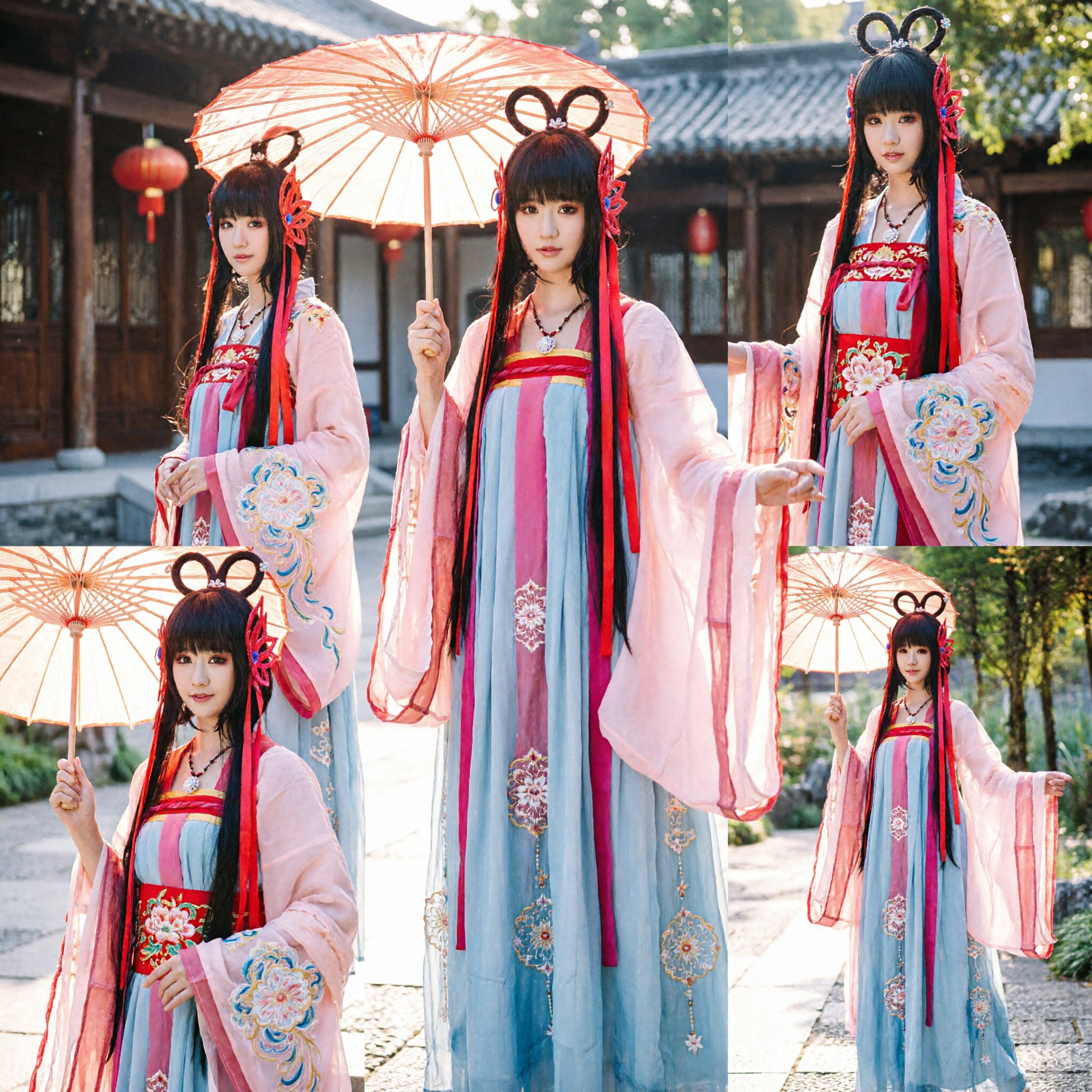 Elegant Ancient Chinese Hanfu Costume Traditional Fairy Dress Cosplay Outfit for Women Pink and Blue - Asian Costume