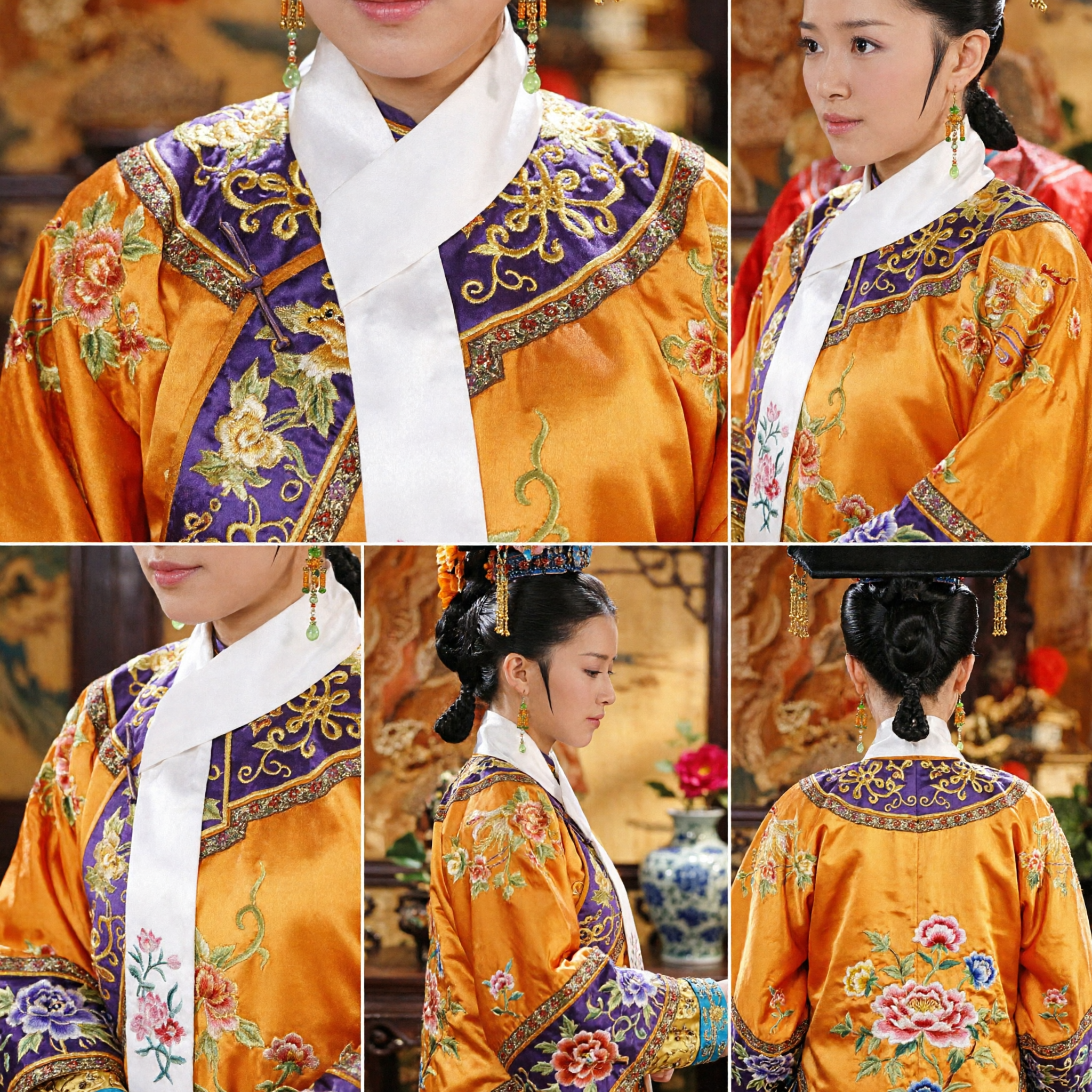 Ancient Chinese Qing Dynasty Manchu Princess Embroidered Yellow Robe and Deluxe Phoenix Headdress Costume Set for Women - Asian Costume