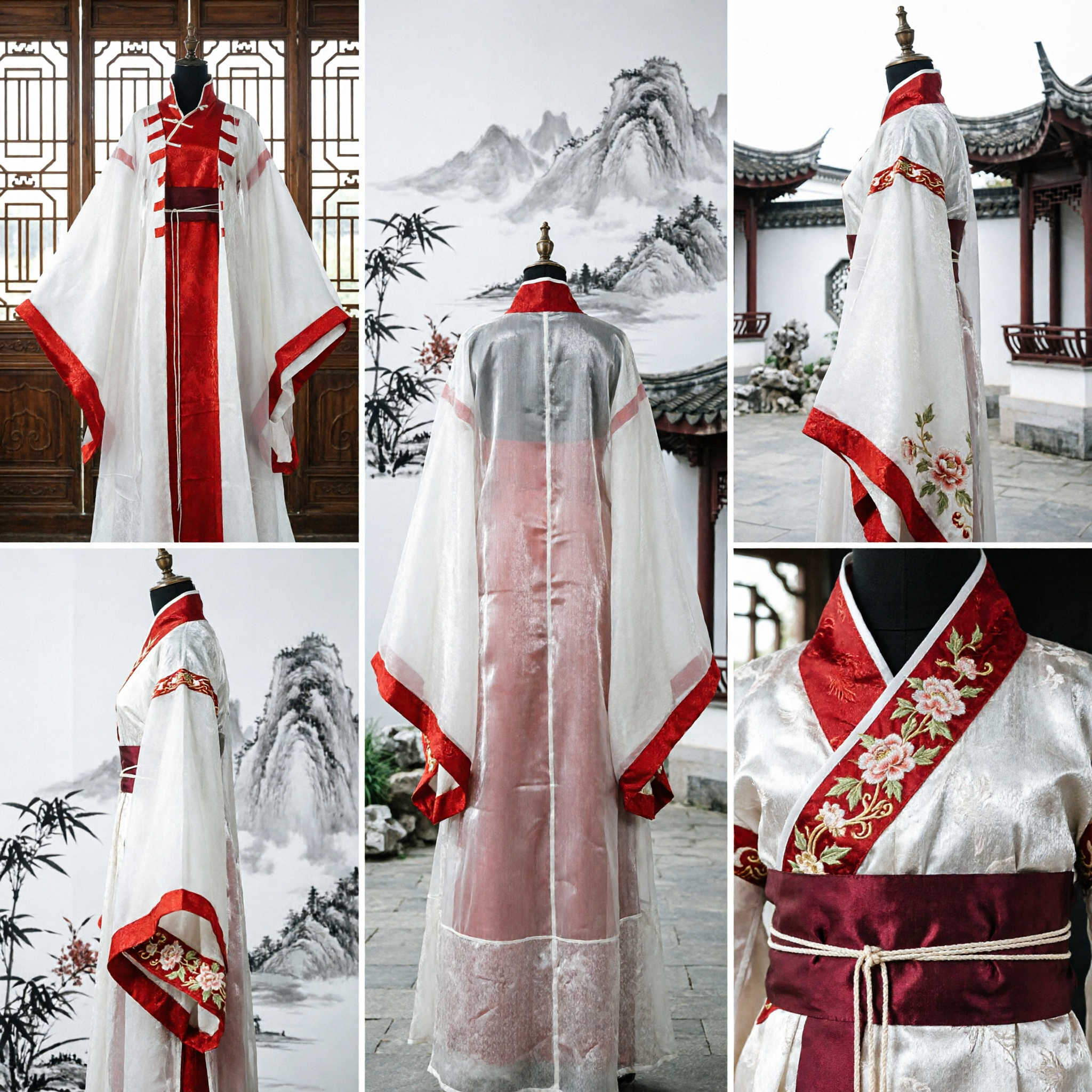Traditional Chinese Hanfu Costume Red and White Ancient Clothing for Cosplay and Stage Performance - Asian Costume