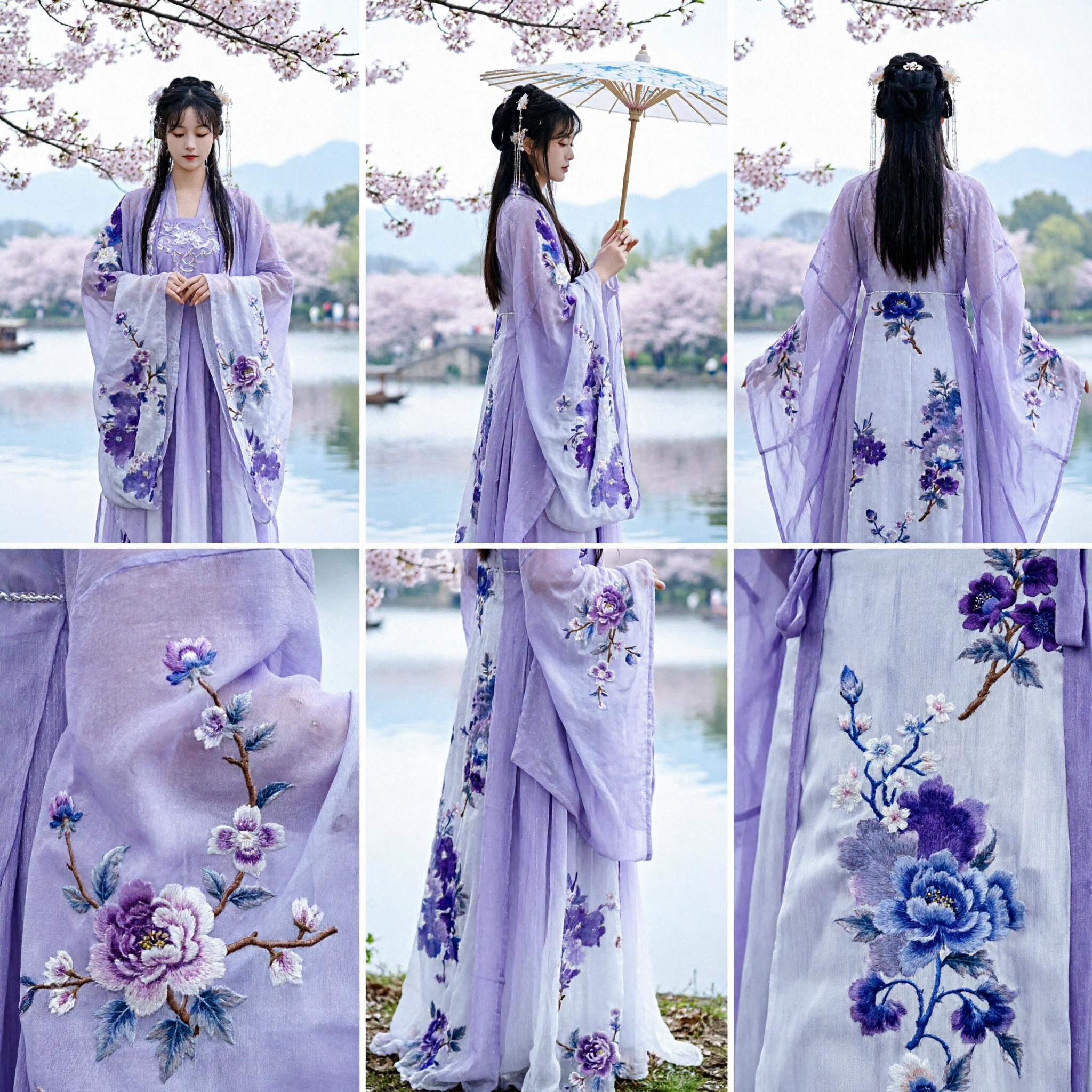 Women's Traditional Chinese Hanfu Blue and White Floral Ancient Costume Dress for Spring Photography and Performance - Asian Costume