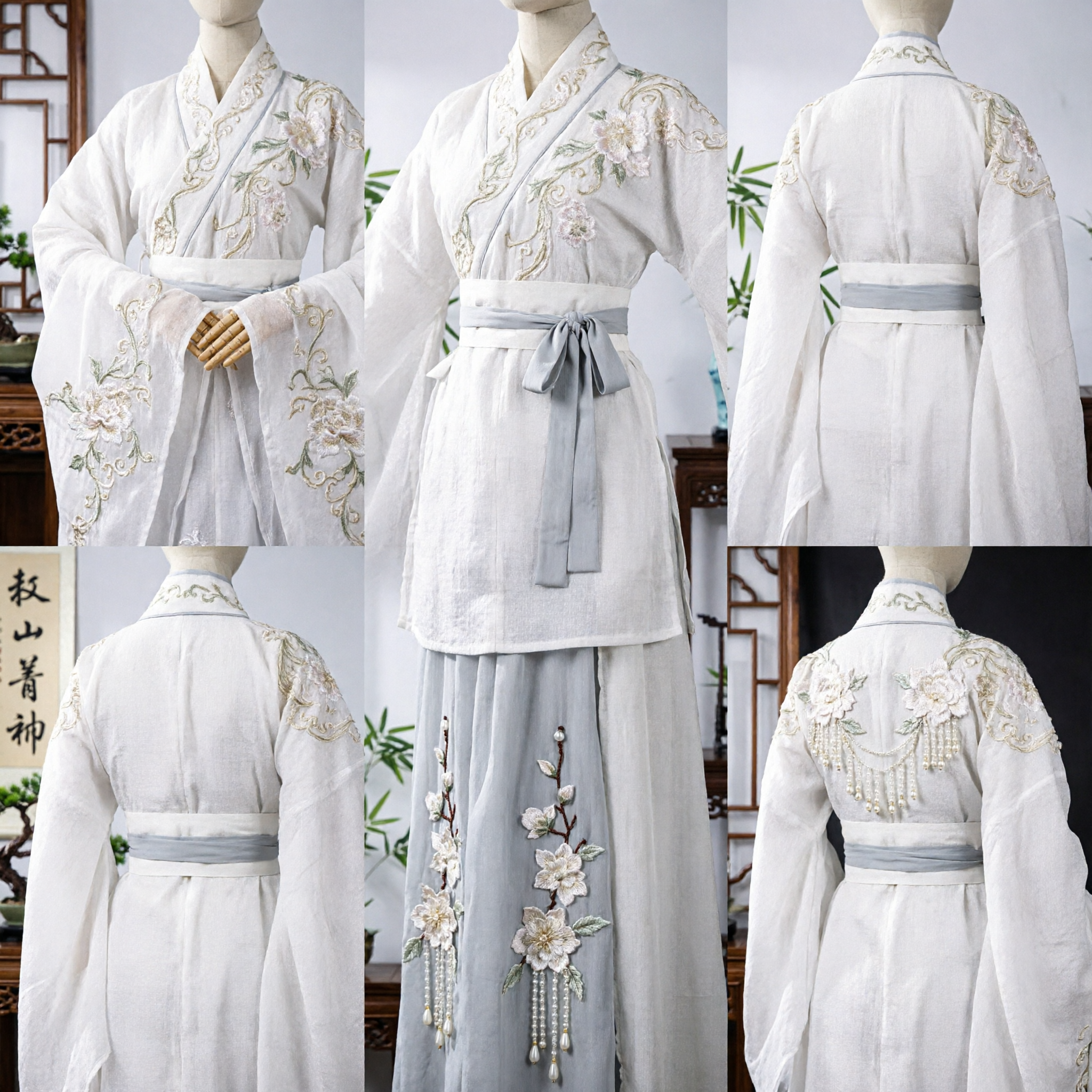 Men's White Ancient Chinese Hanfu Traditional Costume Scholar Robe with Fur Collar for Cosplay Performance - Asian Costume